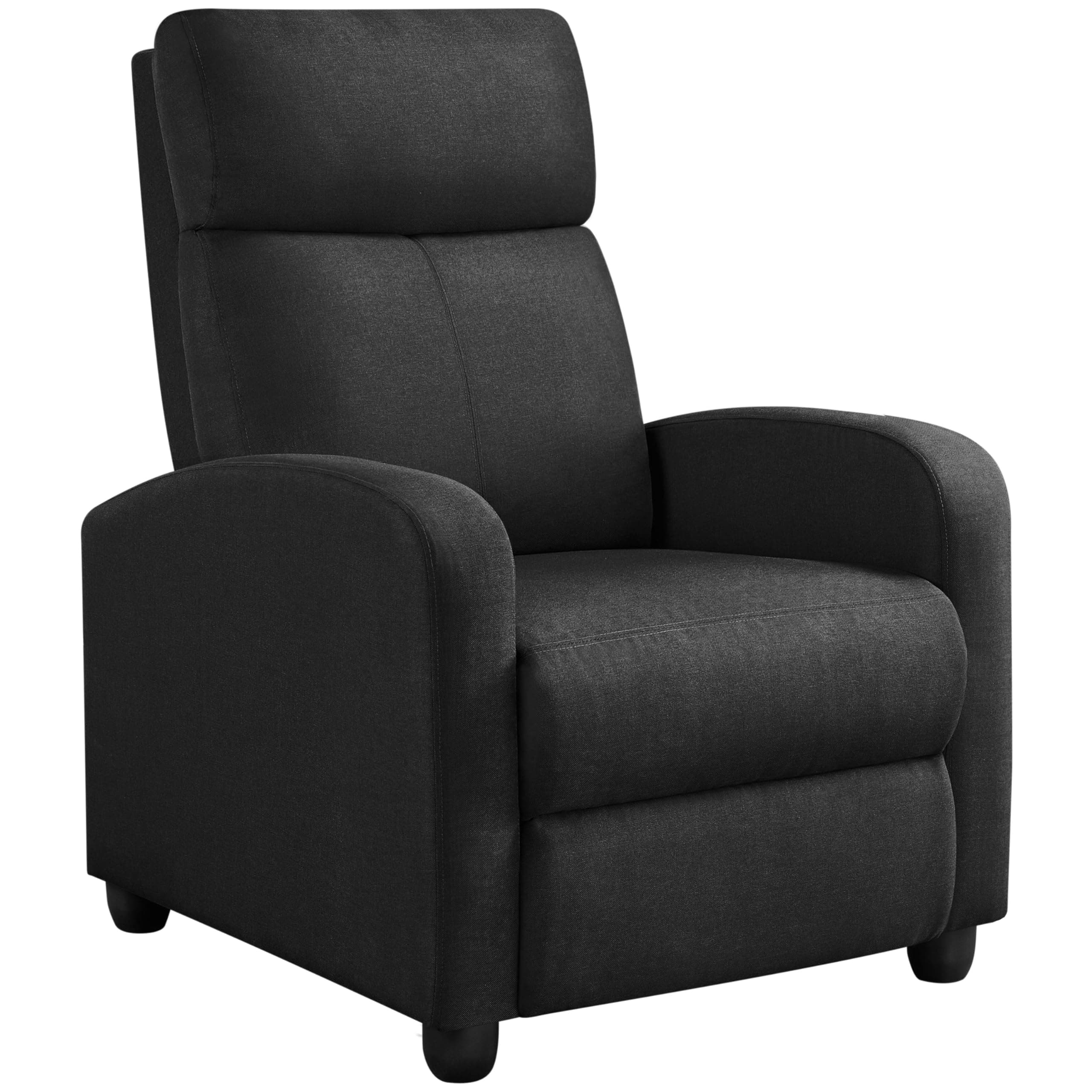 Fabric Recliner Chair Sofa Ergonomic Adjustable Single Sofa with Thicker Seat Cushion Modern Home Theater Seating for Living Room Matte Black