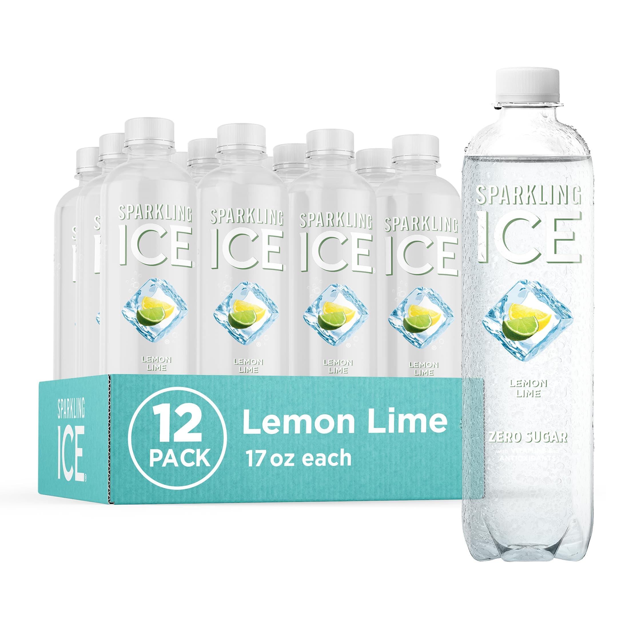 Lemon Lime Sparkling Water, Zero Sugar Flavored Water, with Vitamins and Antioxidants, Low Calorie Beverage, 17 Fl Oz (Pack of 12)