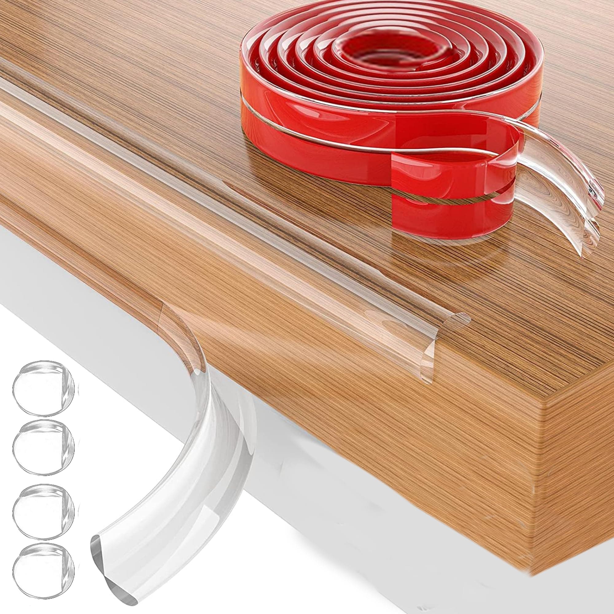 Baby Proofing Edge and Corner Protector Kit-Soft Silicon 4m Edge Guard Strips with 4 Round Corner Protectors - Pre-Taped with 4M Adhesive Furniture Corner Guards for Table Protection(4M-4R)