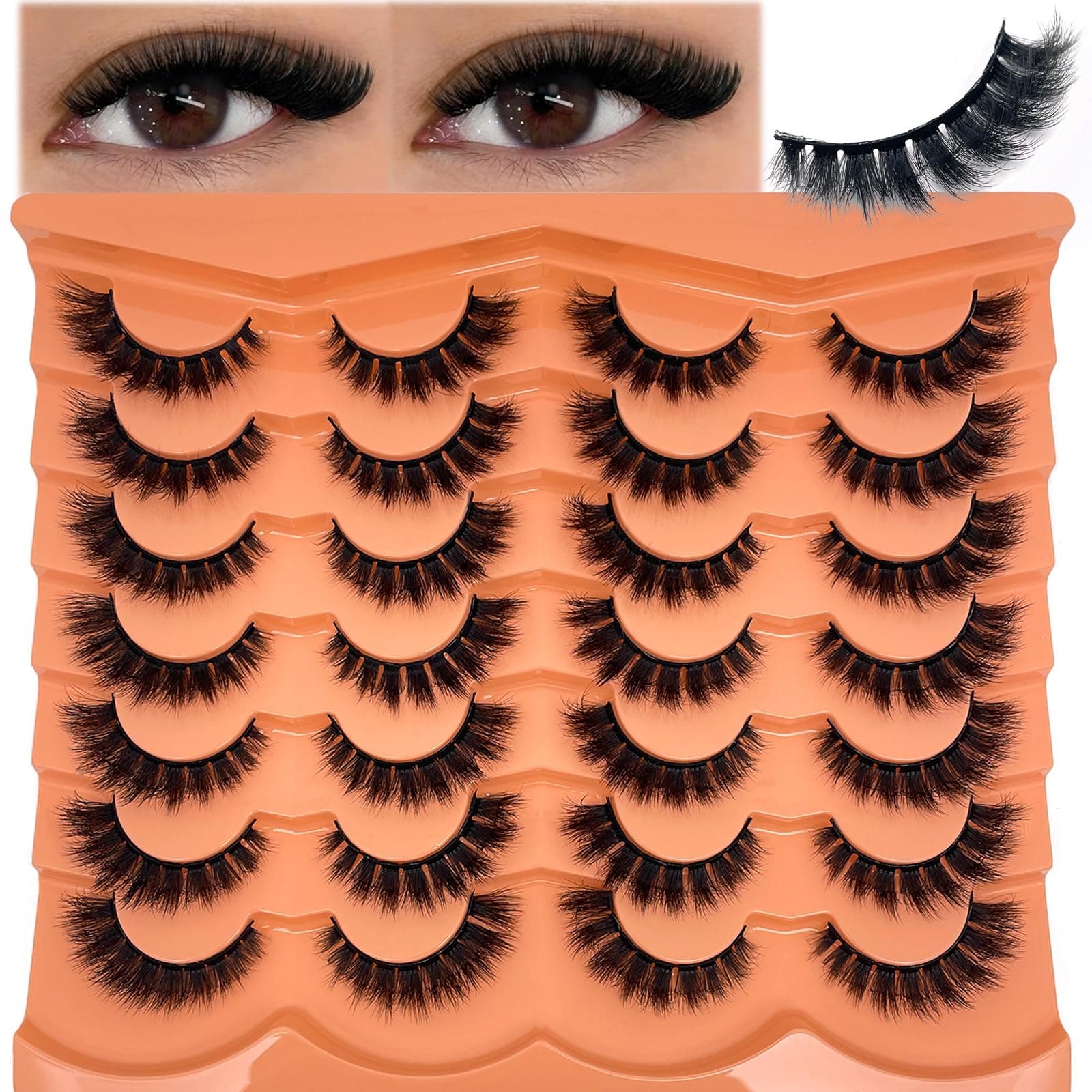 Mink Lashes Dramatic Thick Eyelashes Short Fluffy Volume 3D Cateye Lash Strips Wispy 16mm Full Strip Lashes Faux Mink Eyelashes C Curl 14 Pairs Lash Bulk YH216