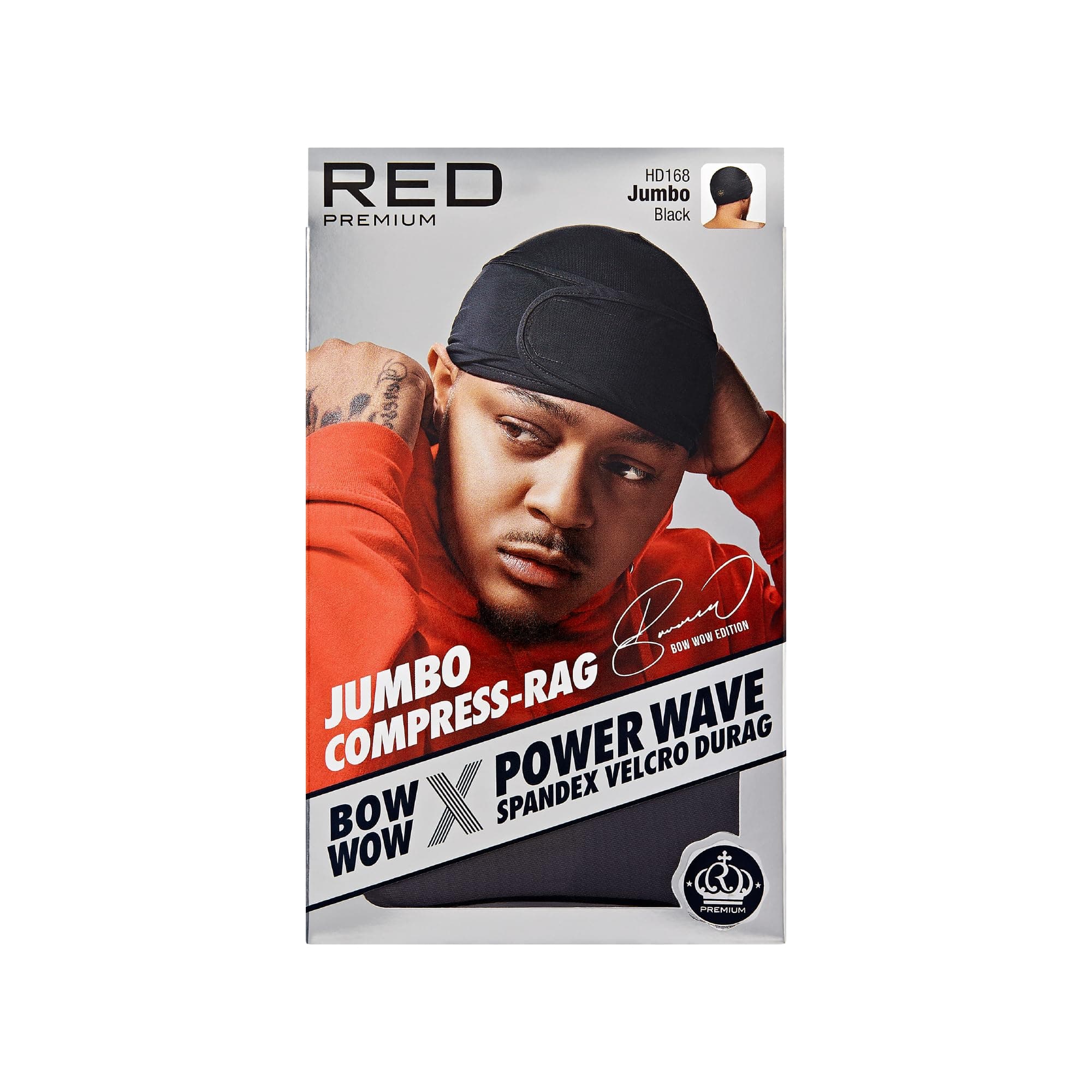 Red by Kiss Premium Bow Wow X Power Wave Durag, 360 Wave Compression Cap for Men & Women, Adjustable Hook-and-Loop Strap, Ideal for Locs, Braids, Finger Waves (Jumbo Spandex - Black)