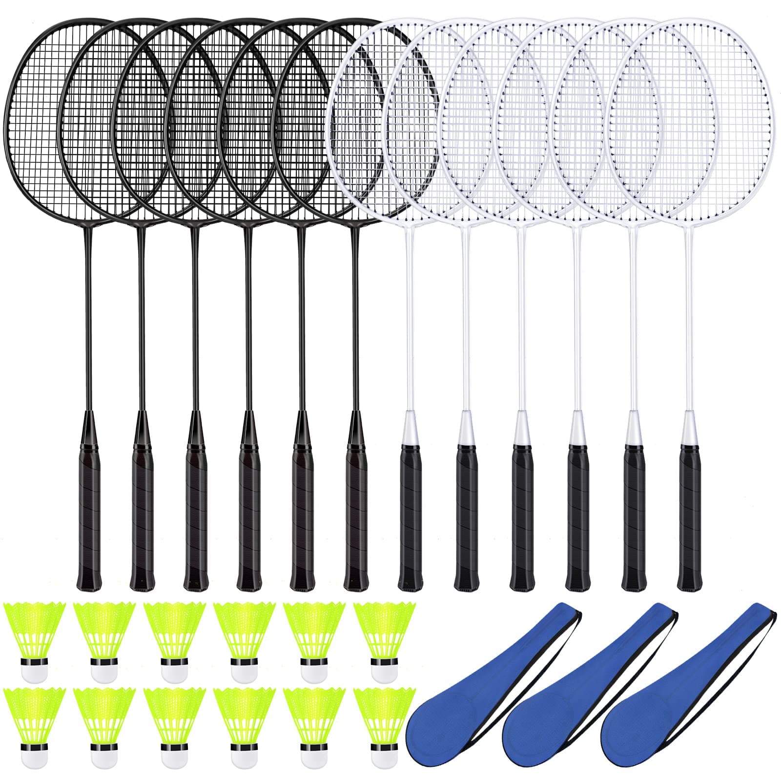 12 Pack Badminton Rackets Set Including 12 Rackets 12 Nylon Shuttlecocks 3 Carry Bag for Outdoor Backyard Games Beginners