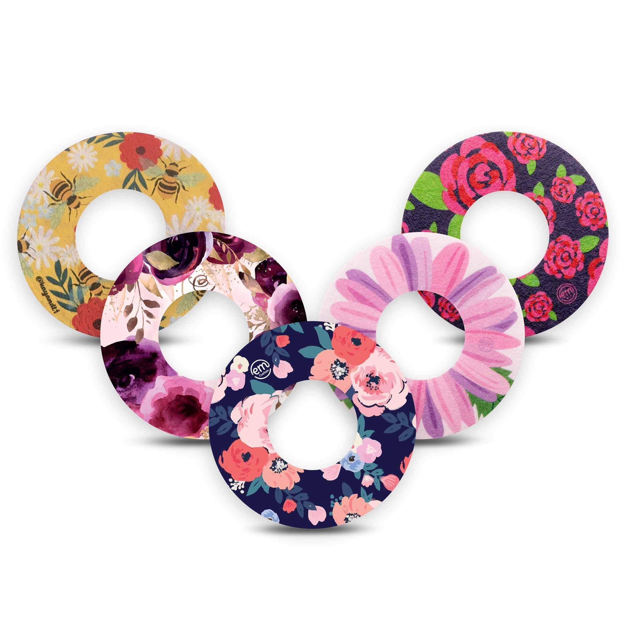 ExpressionMed - Adhesive Patch for Libre 2 & Lingo (5-Pack) - Made in The USA, Waterproof, Split Backing, CGM Tape (Wildflower) (Libre)