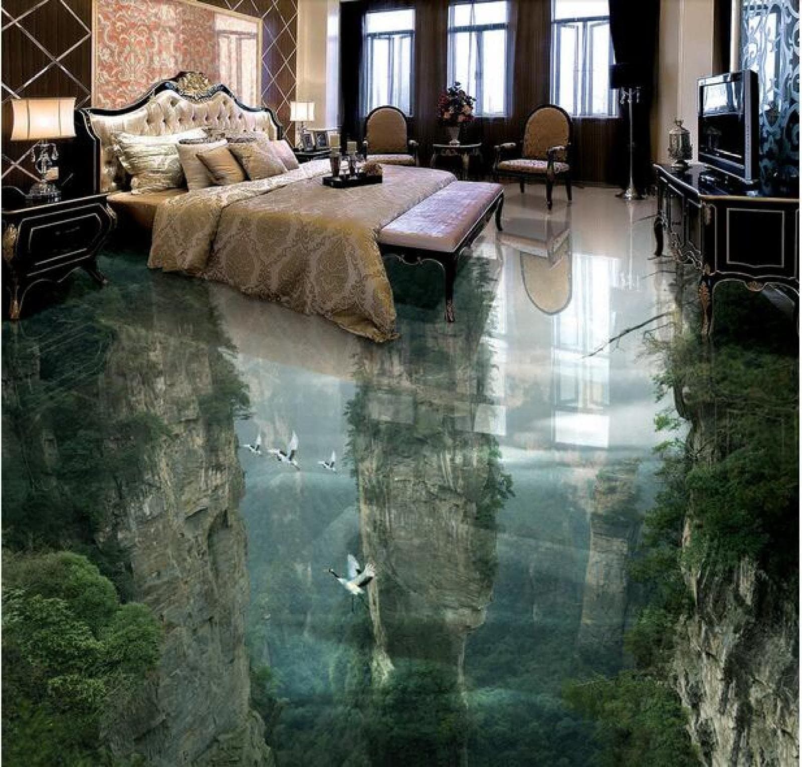 Wall Mural Wallpaper 144 x 100 inch (Width x Height) Custom Photo 3D Flooring Mural self - Adhesion Picture Wall Sticker Fairyland Peak Cliff Painting 3D Room murals Wallpaper