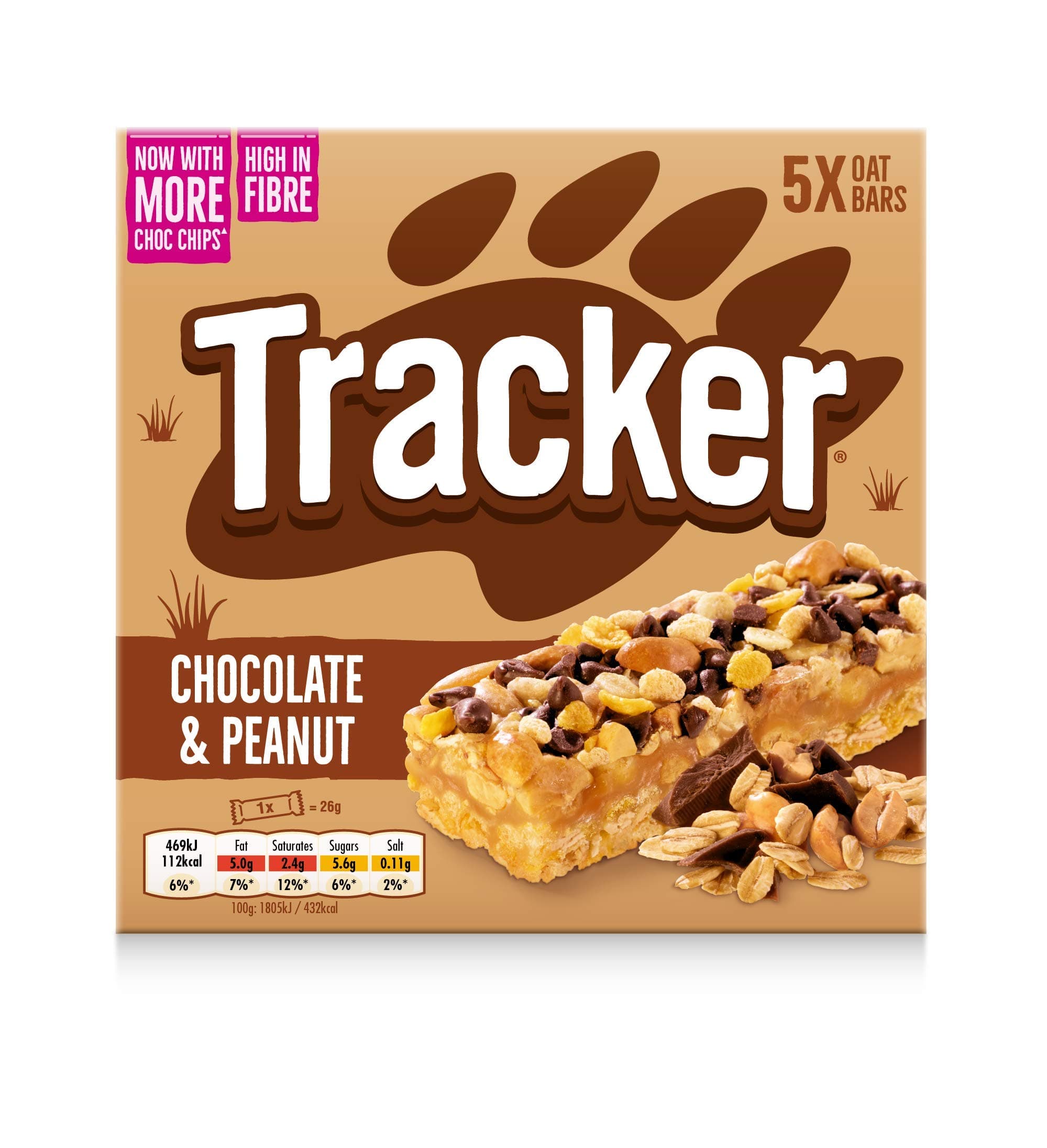 Tracker Chocolate & Peanut Oat Bars, 5 x 26g