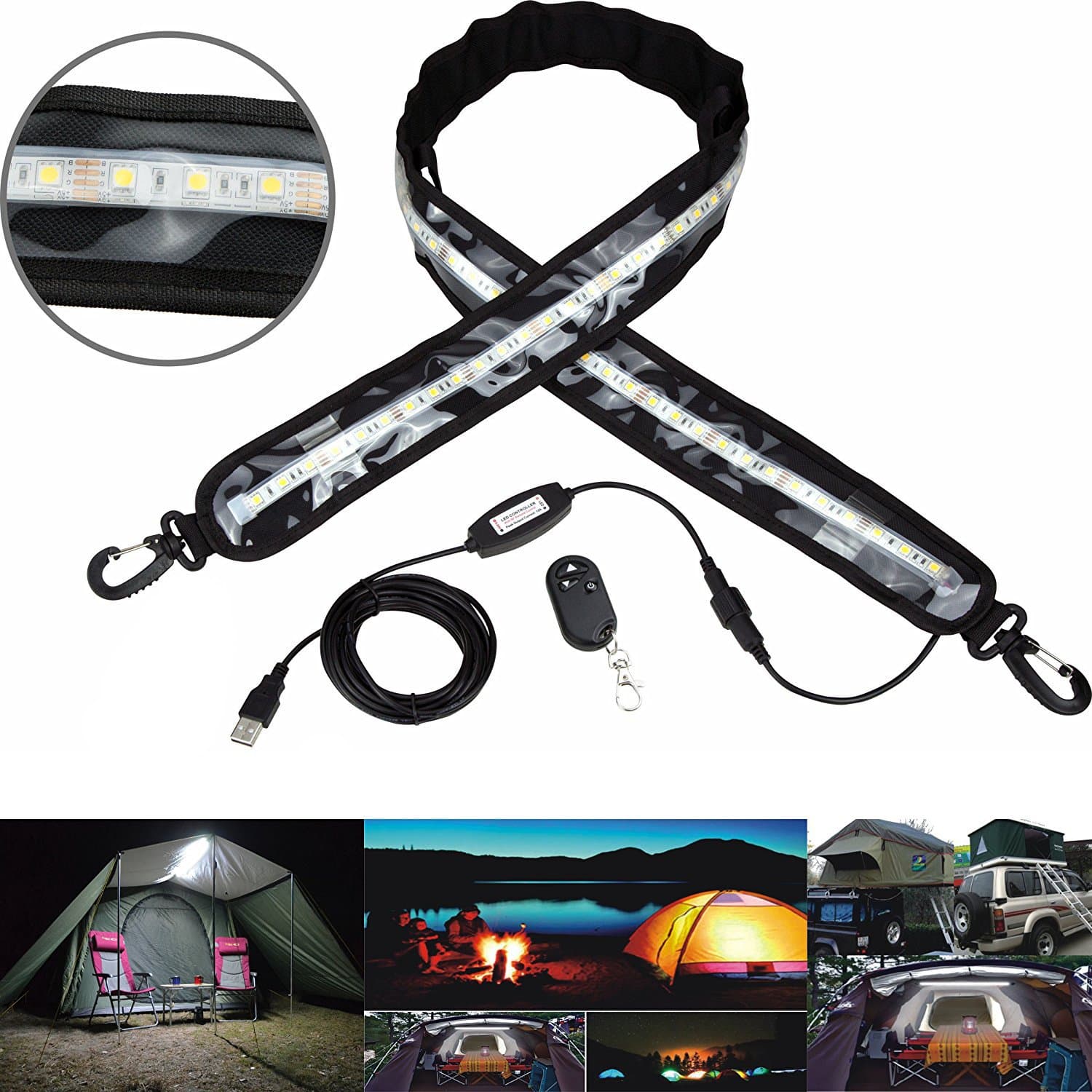 USB Remote Control Camping Light Flexible Strip 1200MM IP67 5V Waterproof Dimmable LED Strip Lighting for Caravan Boat RV Awning Truck Lamp (2017 New) [Energy Class A+]