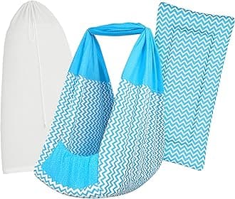 Baby Cradle Set Swing/Jhula (Thottil Cloth, Palna, Dolna) | Hanging Cradle Cloth with Removable Bed and Mosquito Net | Up to 15 kg | CRA-Blue Stripe