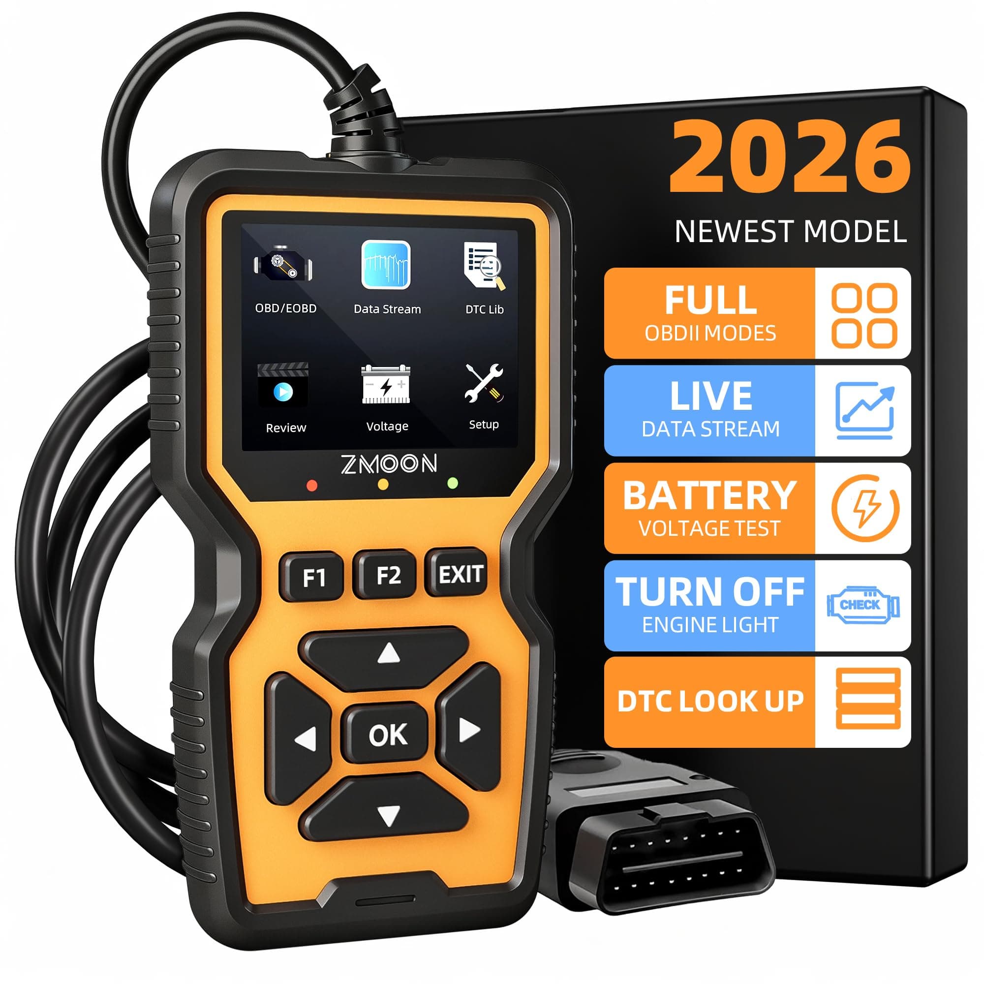 Zmoon ZM201 Professional OBD2 Scanner Diagnostic Tool, Enhanced Check Engine Code Reader with Reset OBDII/EOBD Car Diagnostic Scan Tools for All Vehicles After 1996, 2023 Upgraded