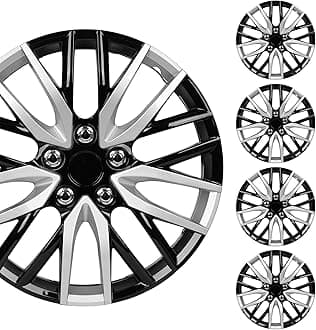BDK (4-Pack) Premium Black/Silver Hubcaps 16" Wheel Rim Cover Hub Caps Two-Tone Style Replacement Snap On Car Truck SUV - 16 Inch Set