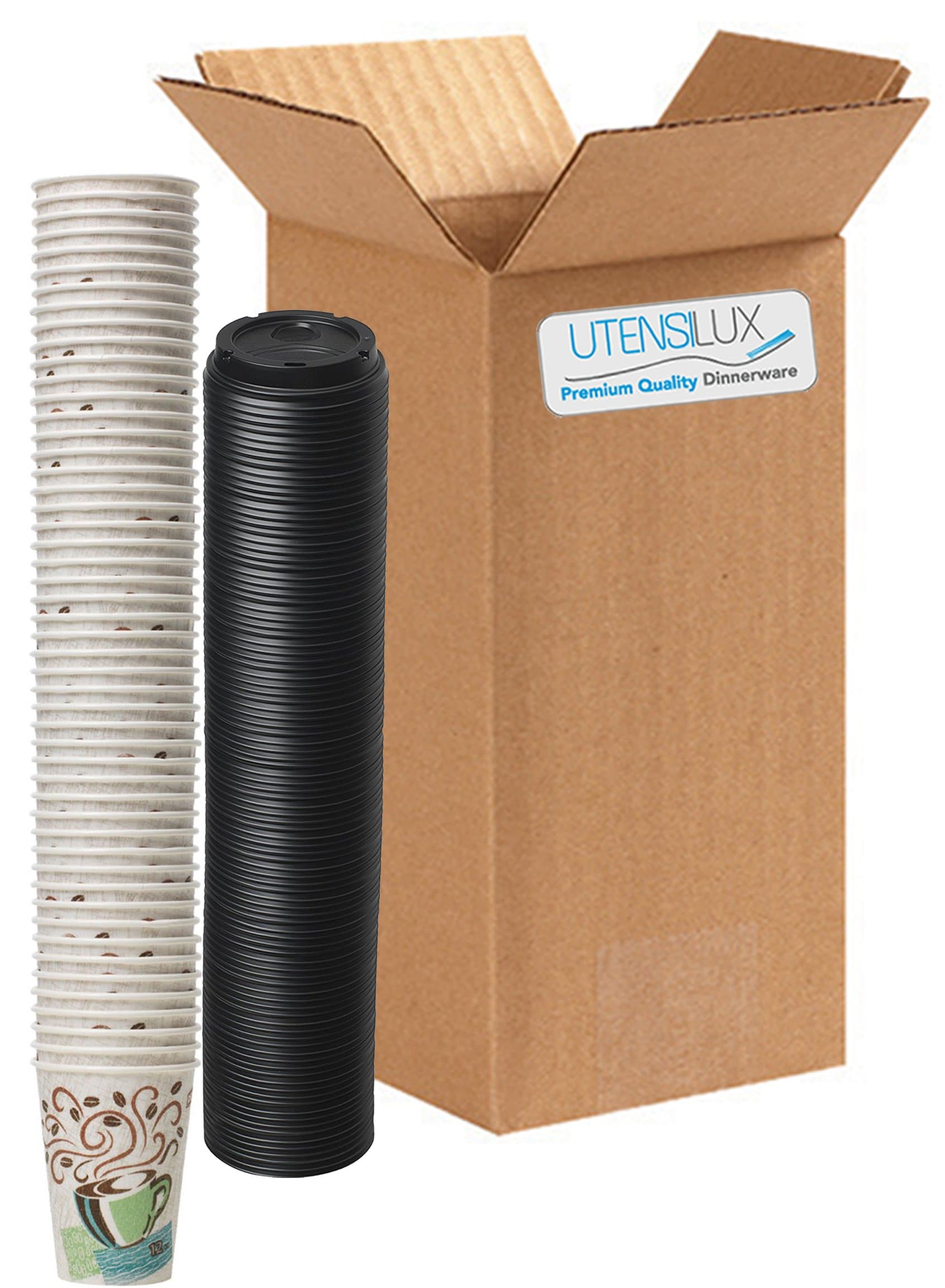 Dixie Disposable Hot Cups, 12 Oz Cups / 50 Count + 50 Black Lids