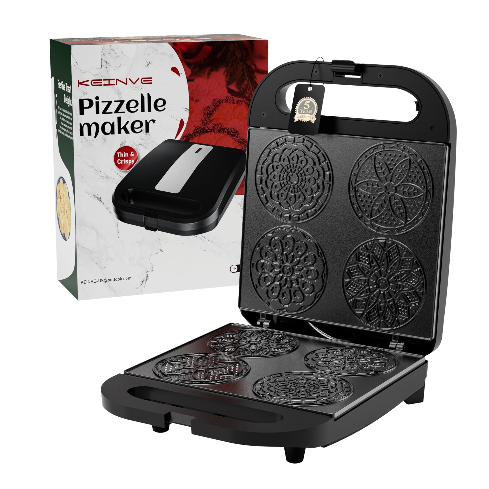 Pizzelle Maker Machine, 4 * 4" Mini Non-stick Electric Pizzelle Cookie Baker for Holiday, Party, Treat
