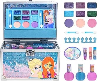 Disney Frozen Train Case Beauty Set, Kids Makeup Kit for Girls, Real Washable Makeup Set, Play Makeup, Party Favor, Birthday, Ages 3 4 5 6 7 8 9 10 11 12 by Townley Girl