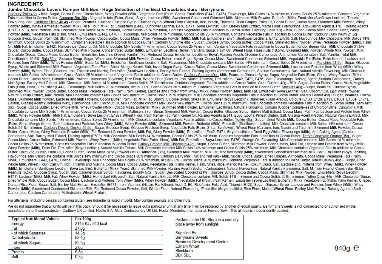 Chocolate Hamper Gift Box - A Huge Gift Box Of The Best Bars | Jumbo Chocolate Box | Chocolate Gifts By Berrymans Chocolate Hampers | Chocolate Gifts For Men & Women