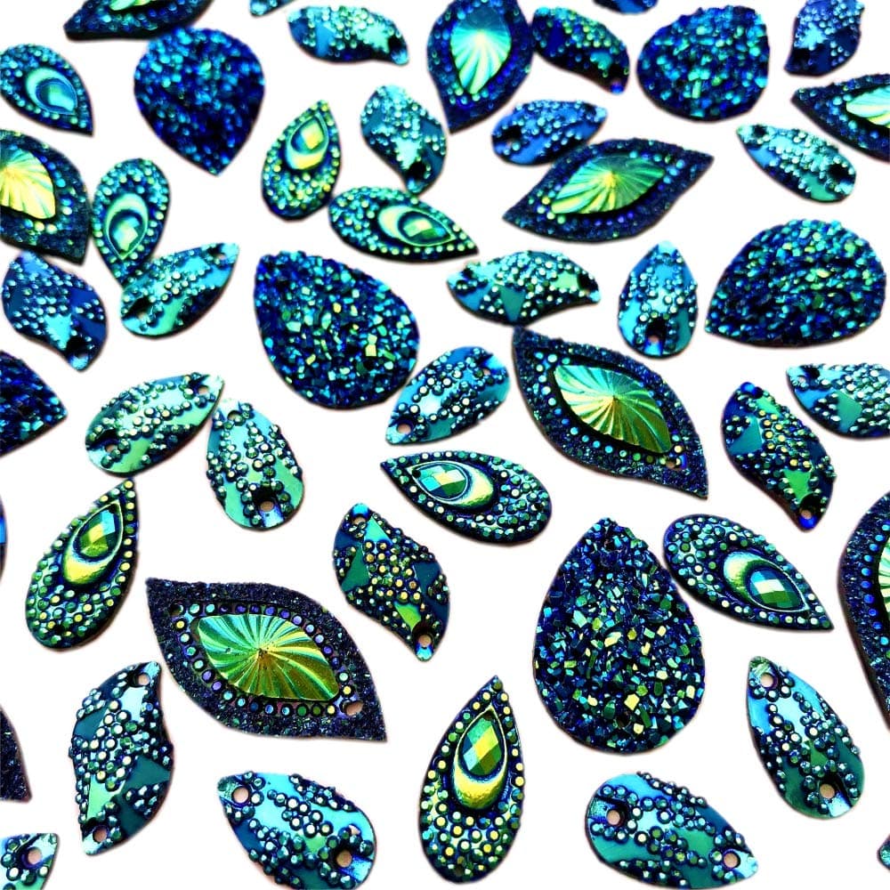 110pcs Special Effect Blue AB Sew on Rhinestones Flatback Sewing for Crafts Clothes Dress Garments Decorations