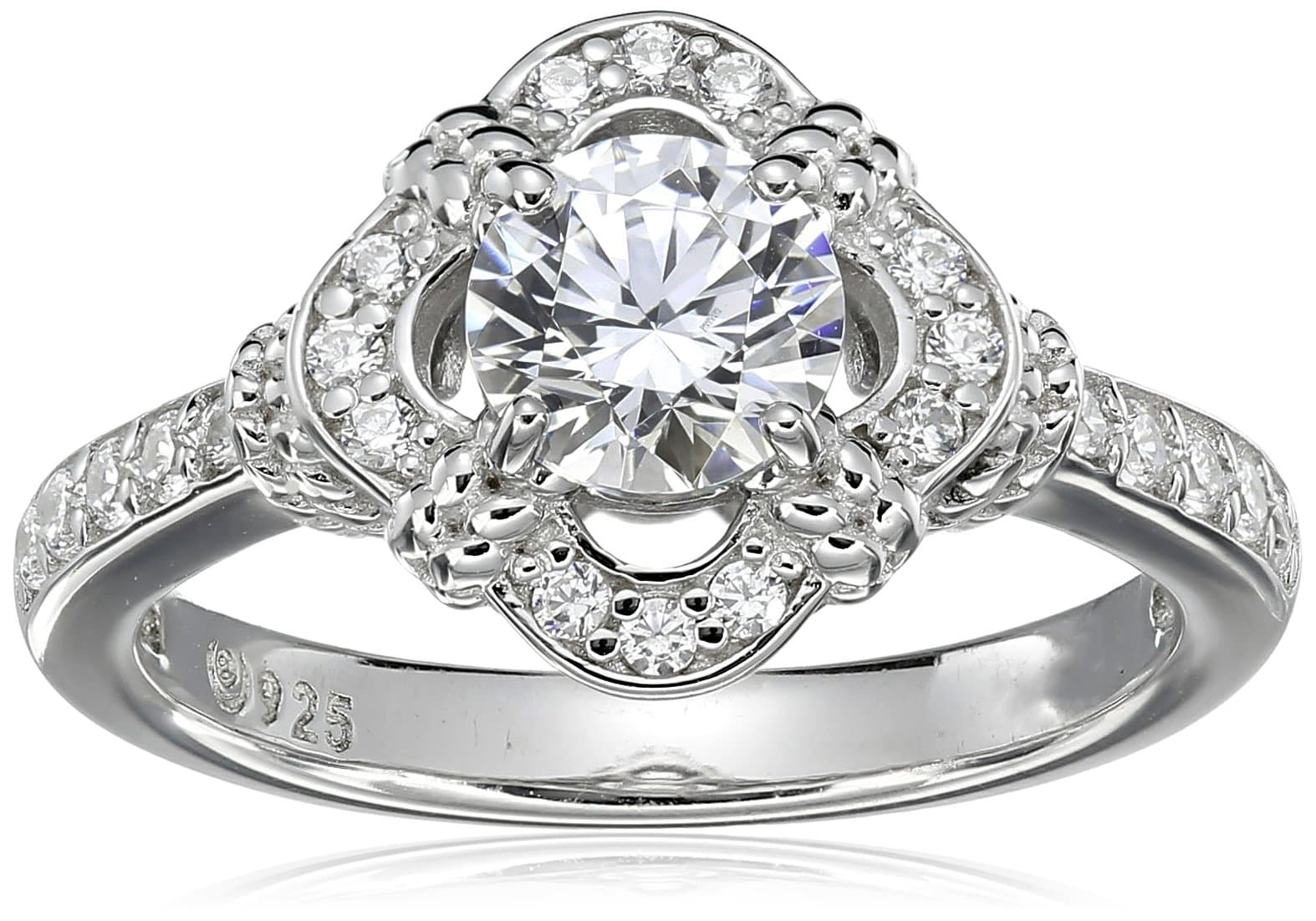 Sterling Silver Platinum Plated Infinite Elements Cubic Zirconia Framed Halo Antique Ring , (previously Amazon Collection)