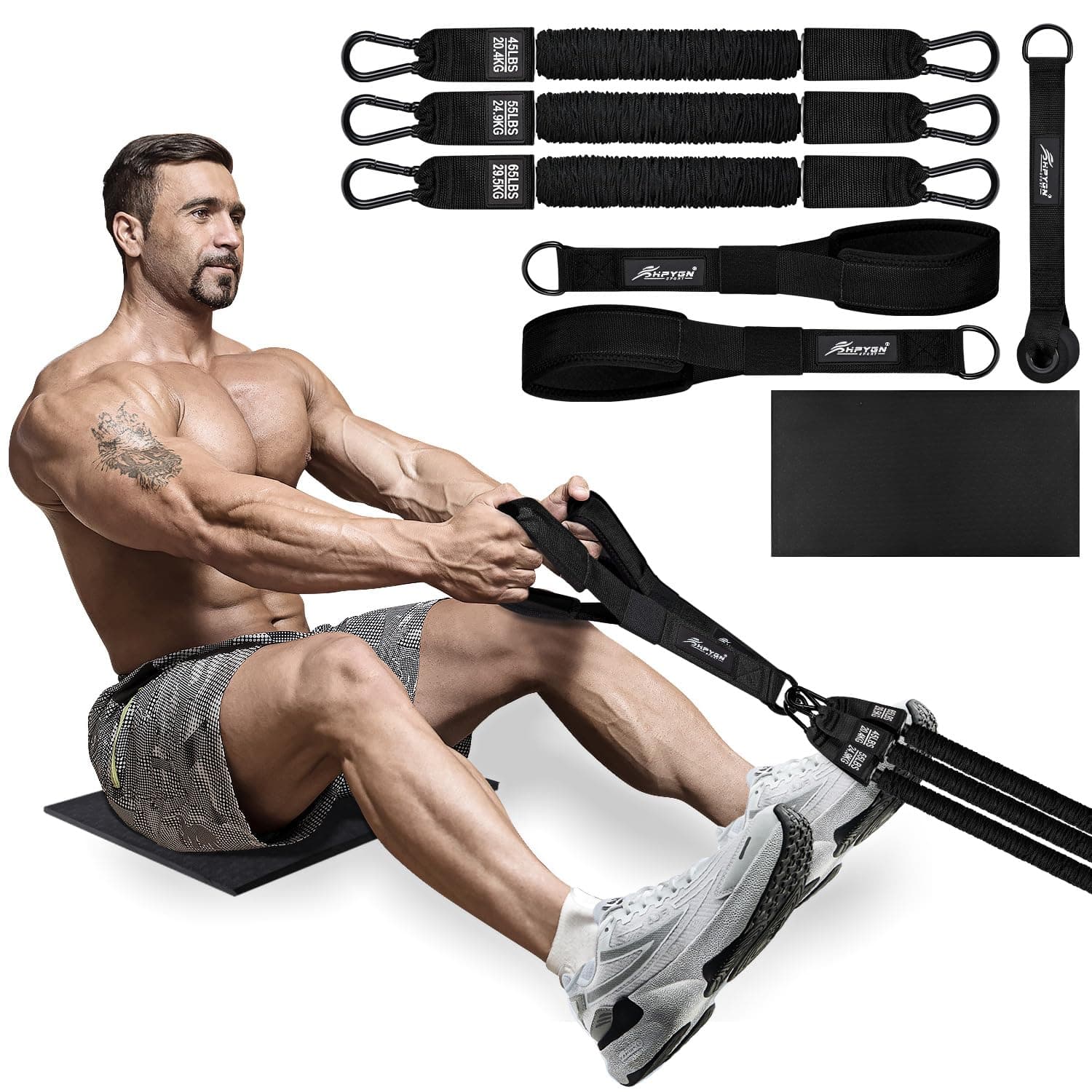 HPYGN Rowing Resistance Bands, Best Replacement for Rowing Machine, Home Gym Workout Equipment for Back, Arms, Shoulders, Core, Glutes and Legs, Rowing Workout, Cardio, Low-Impact, Portable Home Gym