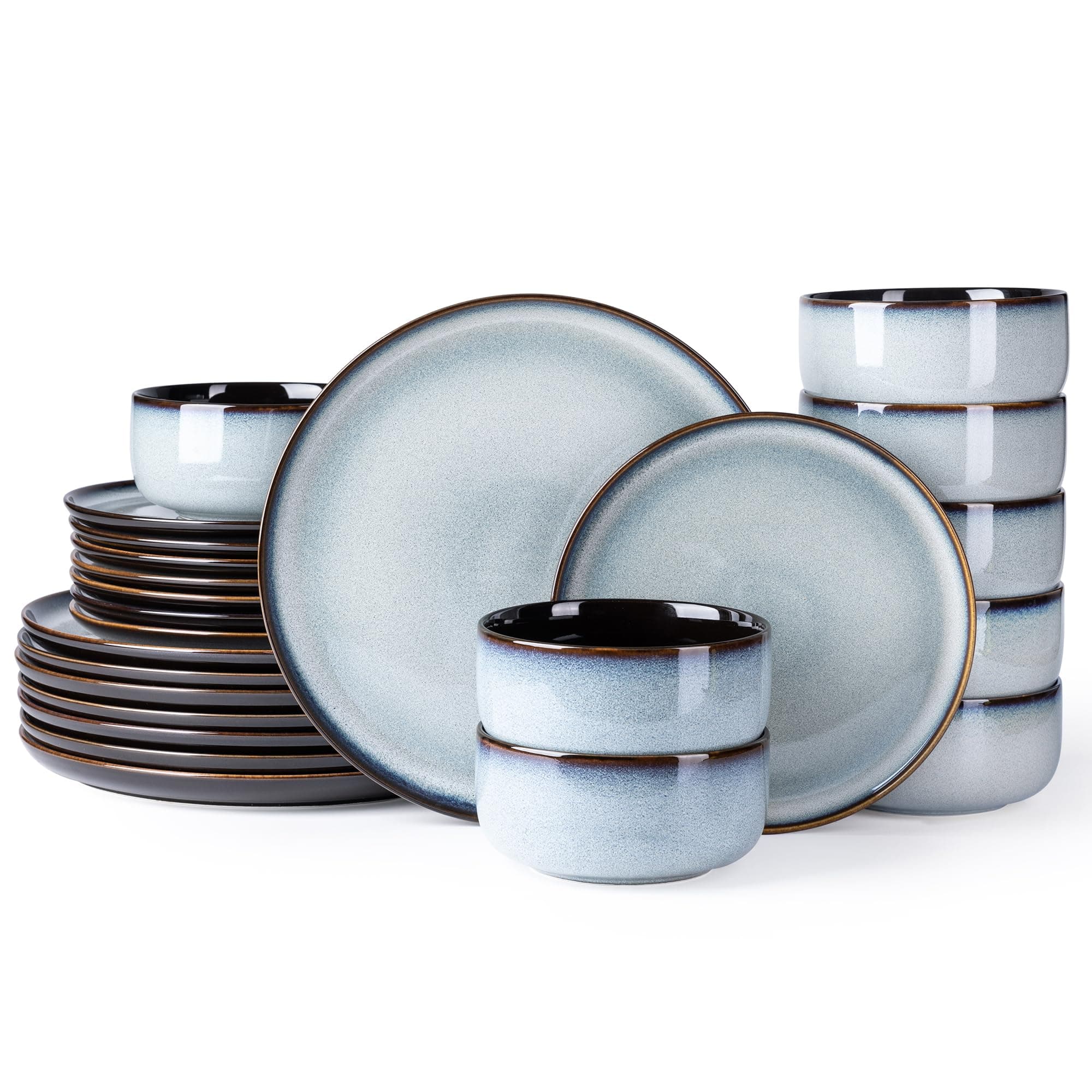 Ceramic Dinnerware Sets for 8,Plates and Bowls Sets,Reactive Glaze Dishes Set,Highly Chip and Crack Resistant | Dishwasher & Microwave & Oven Safe Dishes set,Service for 8-Gray White(24pcs)