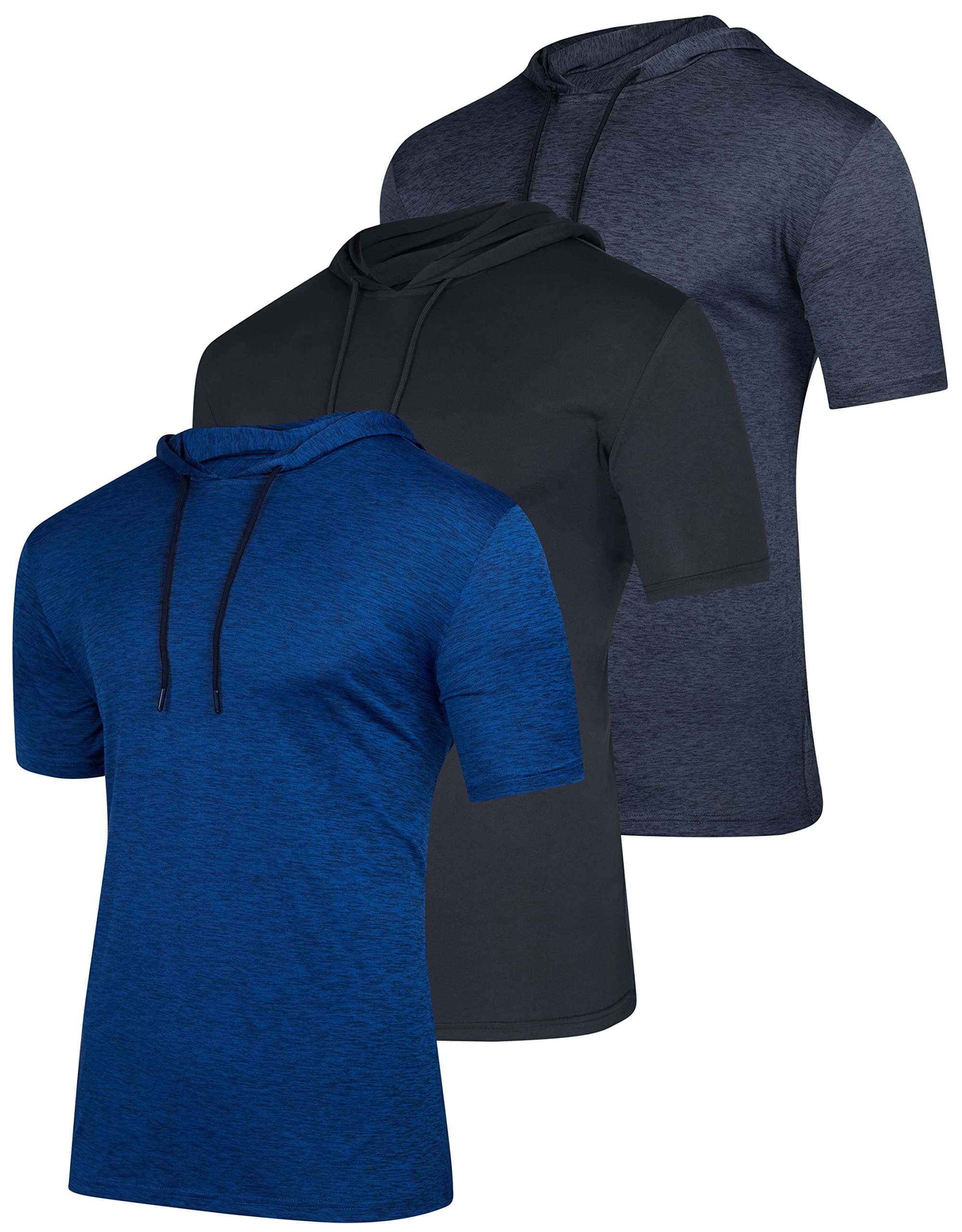 Real Essentials 3 Pack: Men's Dry Fit Short Sleeve Active Athletic Hoodie Pullover Sweatshirt (Available in Big & Tall)