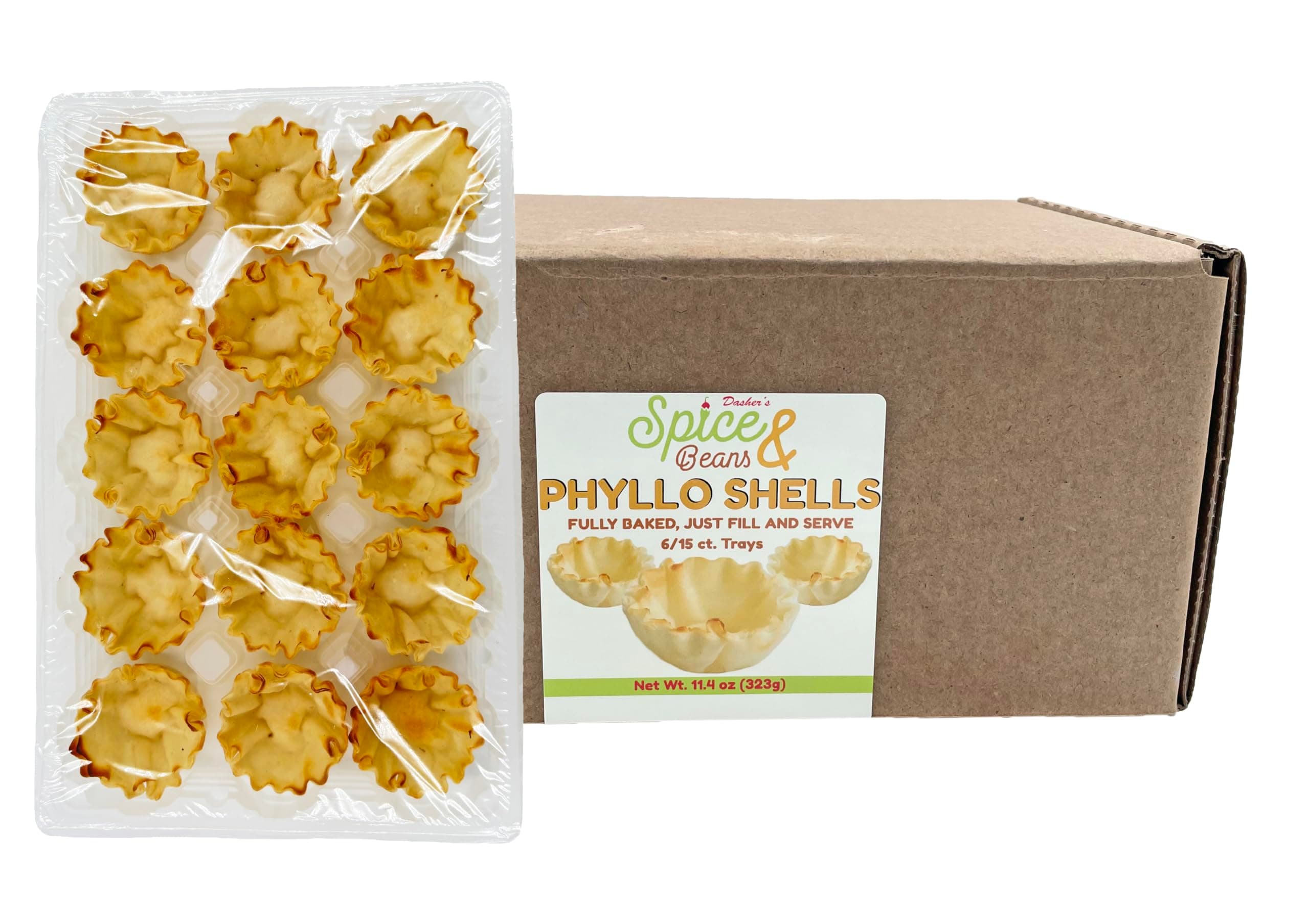 Mini Phyllo Shells - 6/15ct Trays - Fillo Dough Shells | By Dasher's Spice & Beans | (90 ct Total)