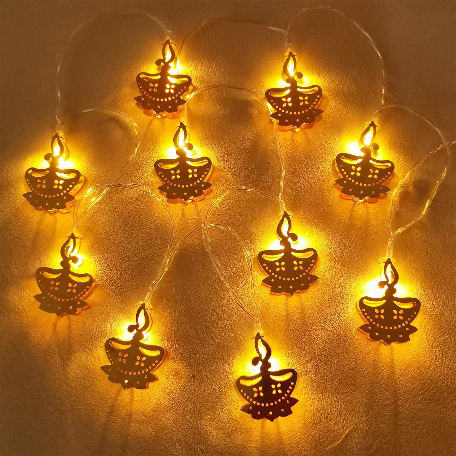 9.8ft Lotus Candle Diwali String Lights, 20 LED Multi-Color Fairy Diya Curtain Lights, Window String Lights, Wedding, Party, Indoor Outdoor Bedroom Decoration(Flame)