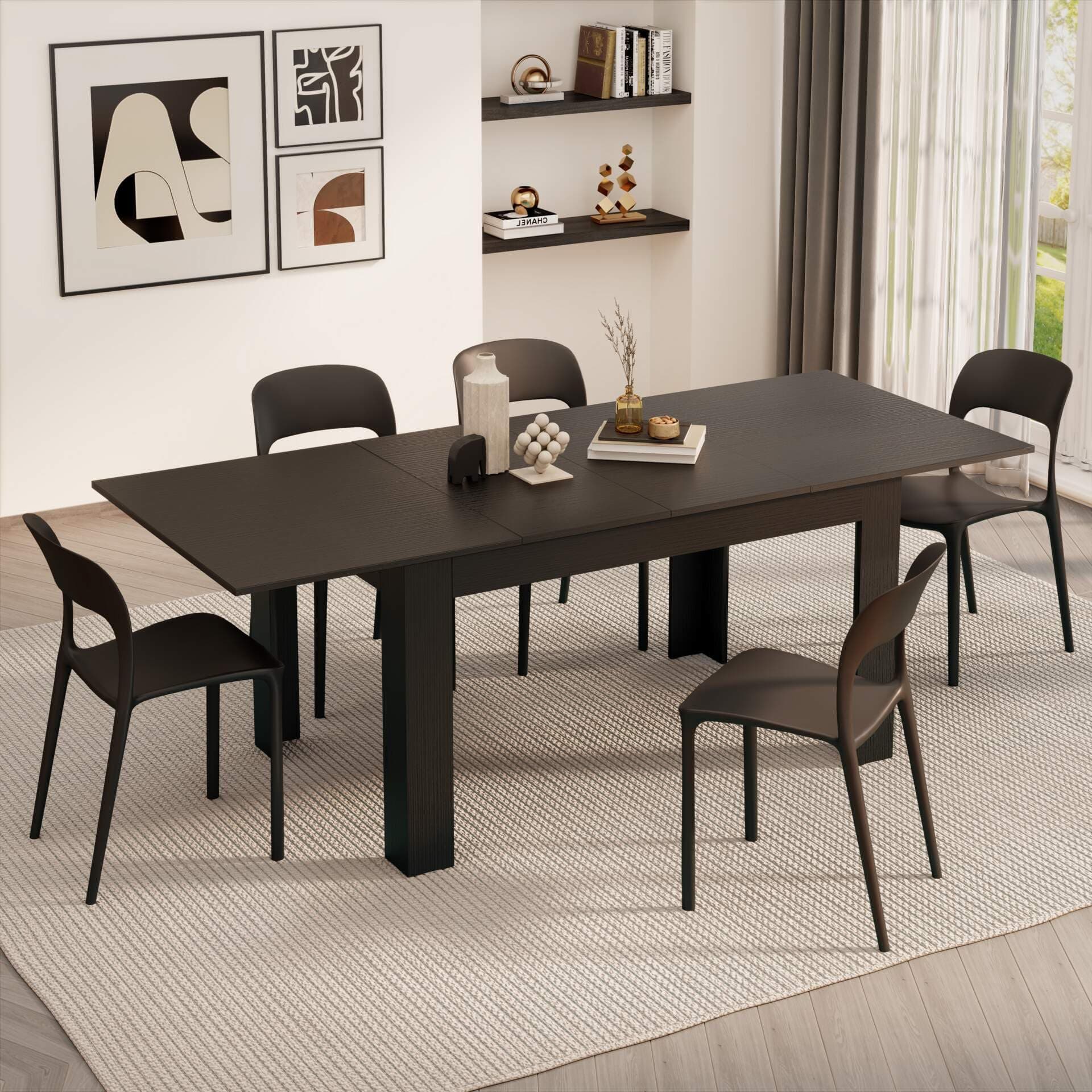 Easy, Extendable dining table, 140(220) x90 cm, Black, Made In Italy