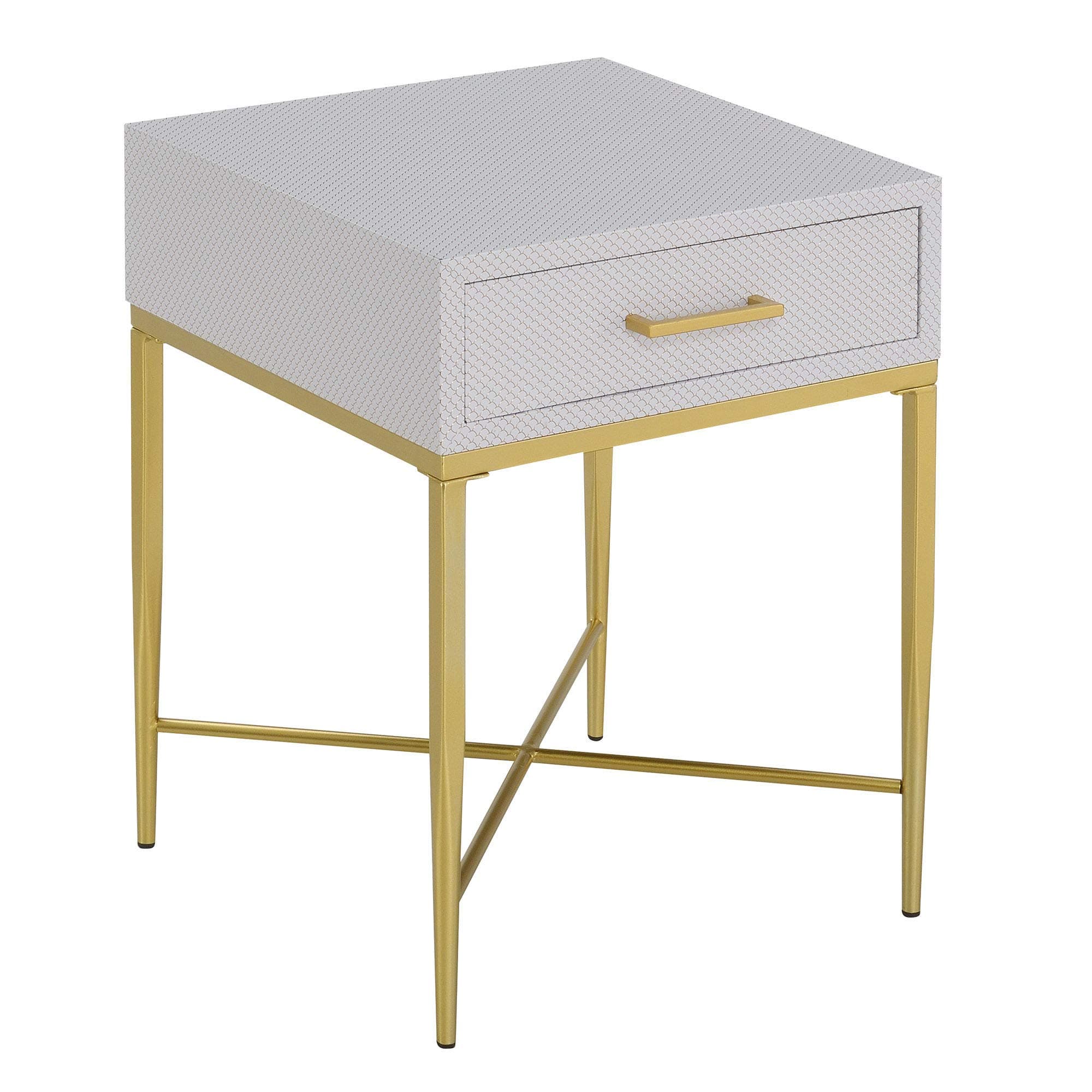 Convenience Concepts Ashley End Table, White Scallop/Gold