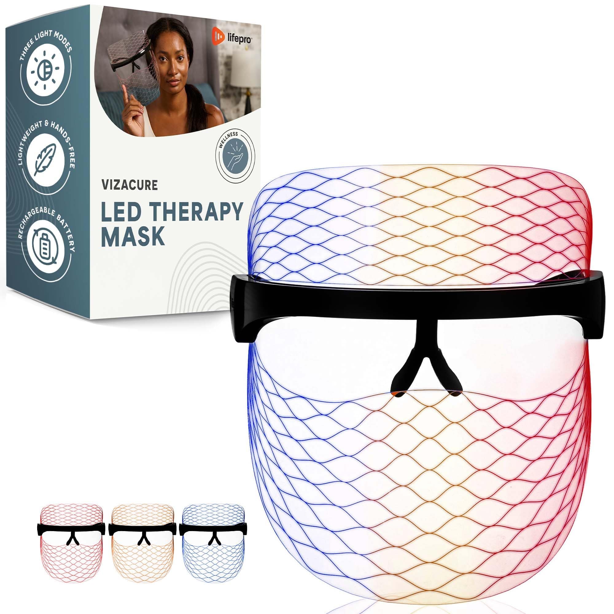 Red Light Therapy for Face – LED Face Mask Light Therapy with Red, Blue & Amber Modes – Vizacure Rechargeable, Portable Skincare Mask for At-Home Use