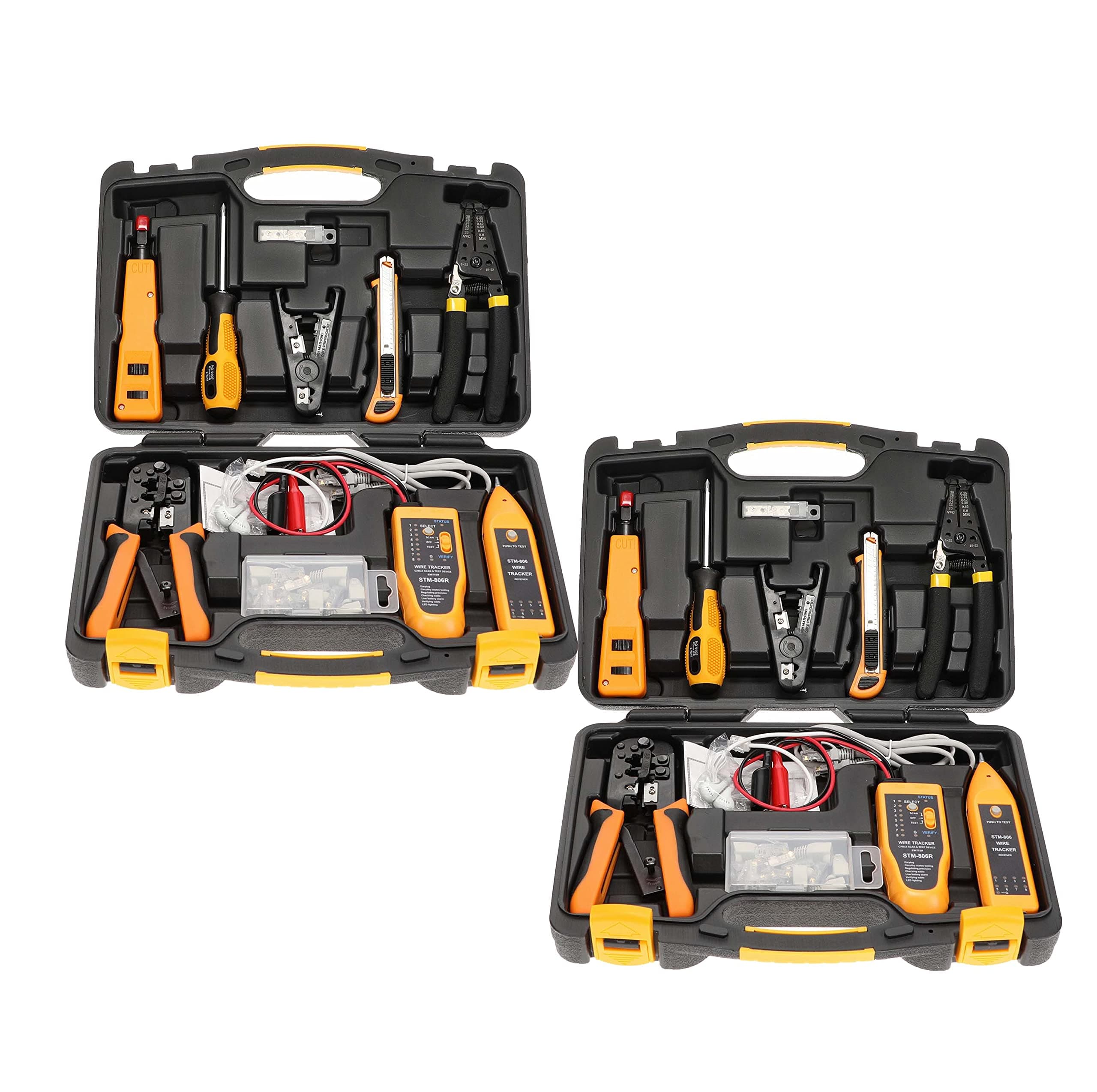 InstallerParts Network Tool Kit 15 In 1 (2 Pack)- RJ45 Crimper Tool Cat 5 Cat6 Cable Electrical Tester, Gauge Wire Stripper Cutting Twisting Tool, Ethernet Punch Down Tool, Screwdriver, Knife