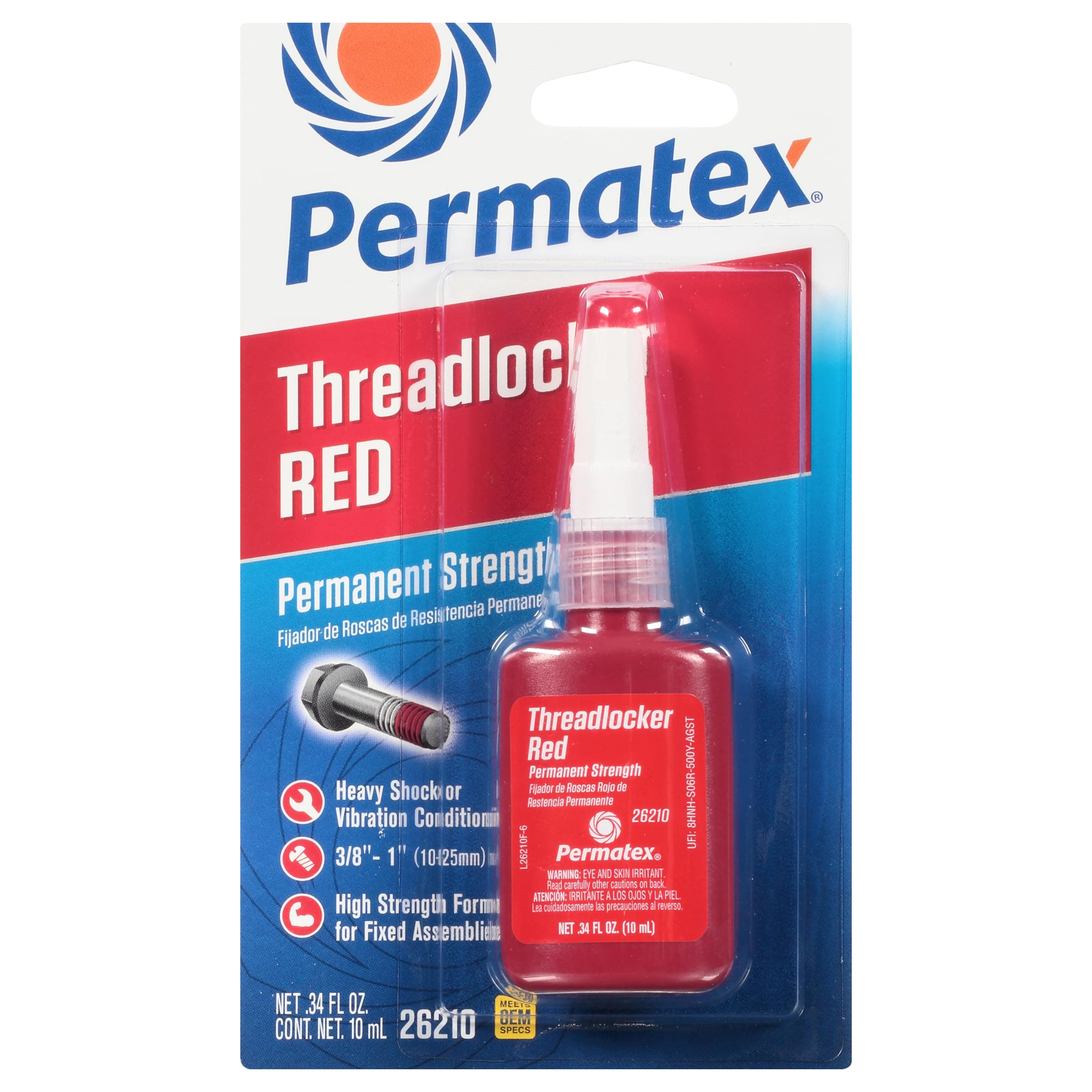 26210 Permanent Strength Threadlocker Red, 10 ml