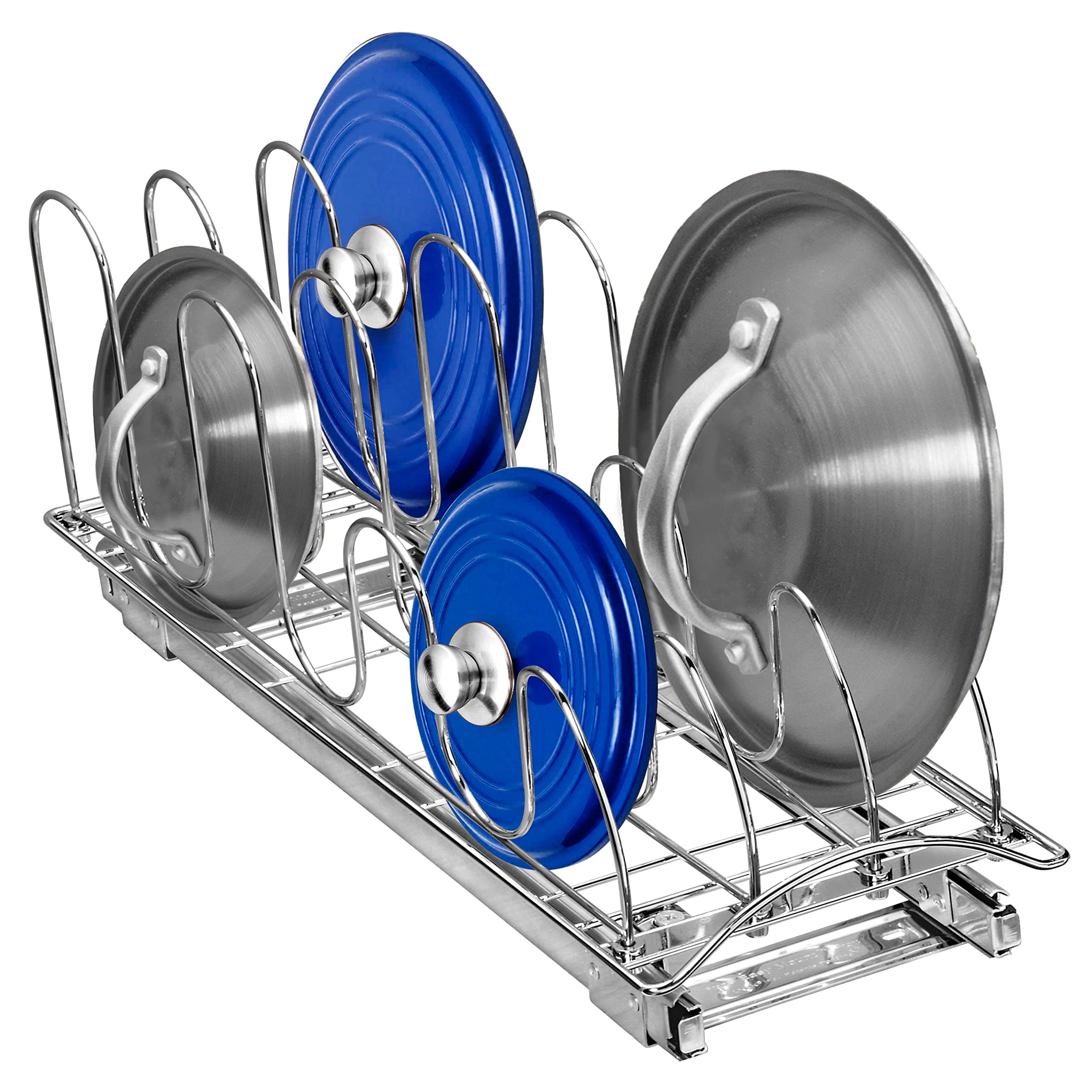 Lynk Professional Slide Out Pan Lid Holder and Pull Out Kitchen Cabinet Organizer Rack, 7.25w x 21d x 9h -inch, Chrome