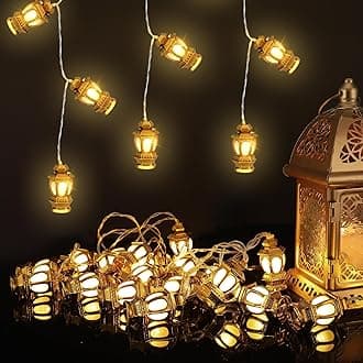 ANPHSIN Ramadan Eid String Light - 9.8ft 20LEDs Mubarak Decorations Golden Lantern with 2 Light Modes Battery Operated for Indoor Muslim Islamic Home Garden Patio Party, Warm Lighting