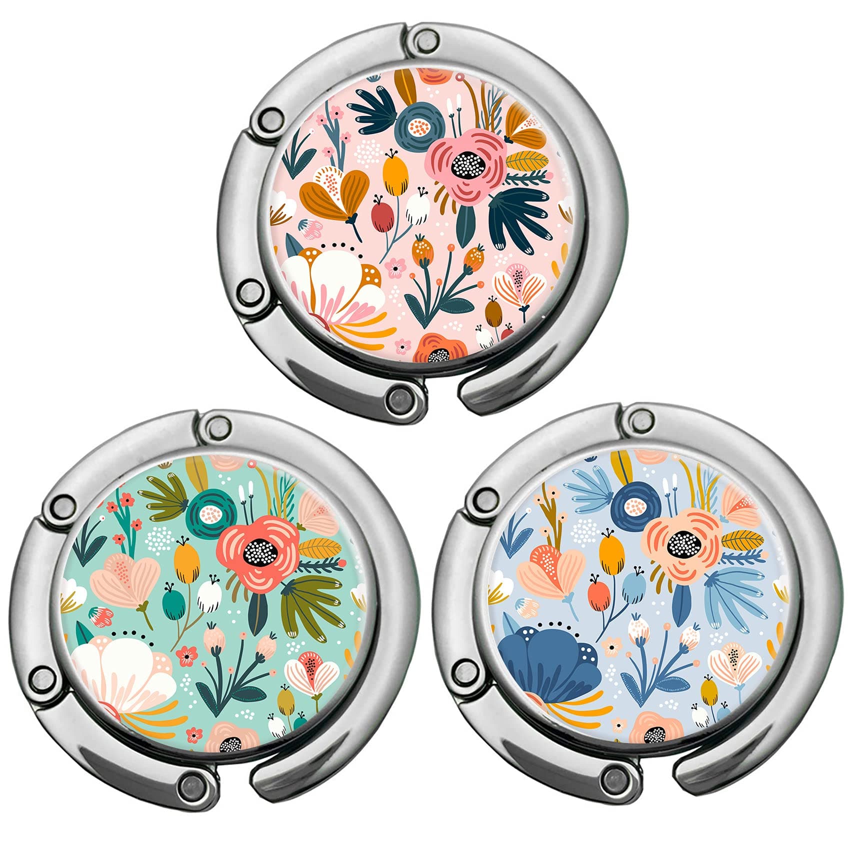 Foldable Purse Hook Womens Bag Table Hanger Collection - 3pack Pretty Floral Hooks