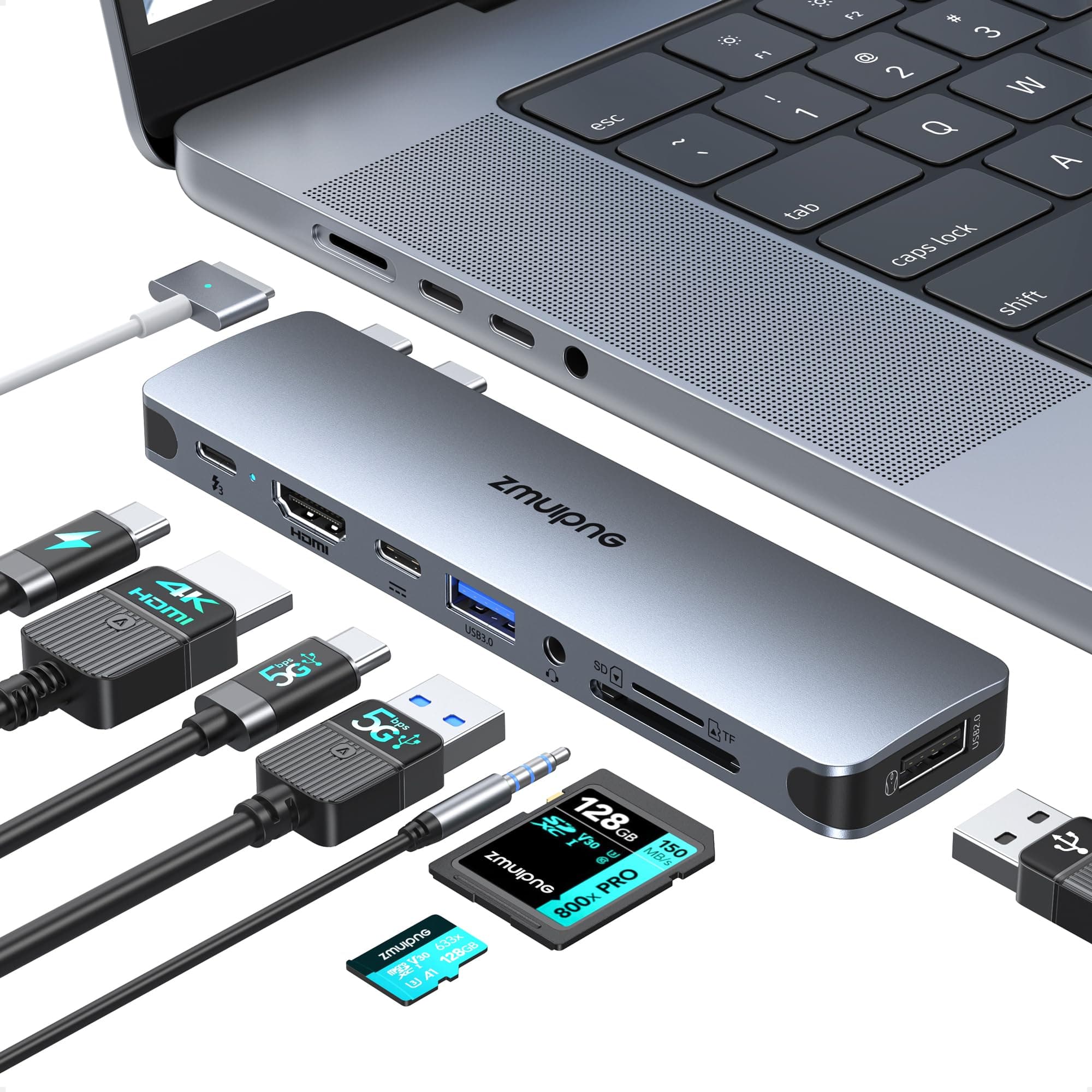 USB C Hub Adapter for MacBook Pro 2020/2019/2018/2017/2016, MacBook Air 2020-2018 with 4K HDMI, 2 USB 3.0 Port, SD/Micro SD Card Reader, Thunderbolt 3 and USB C Female Port