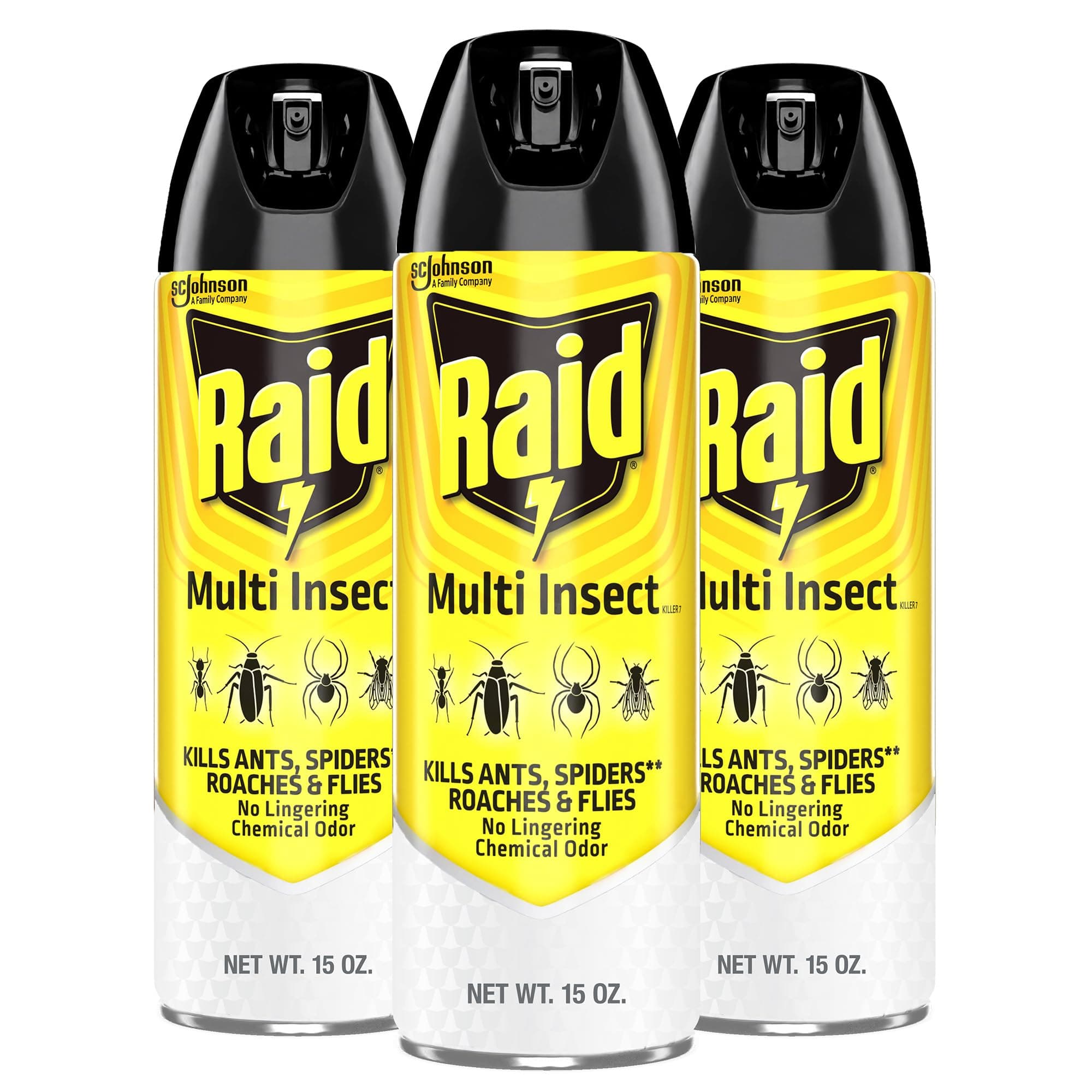 Raid Multi Insect Killer Aerosol Kills Ants Spiders Roaches and Flies No Lingering Chemical Odor Indoor and Outdoor Use 15 Ounce (Pack of 3)