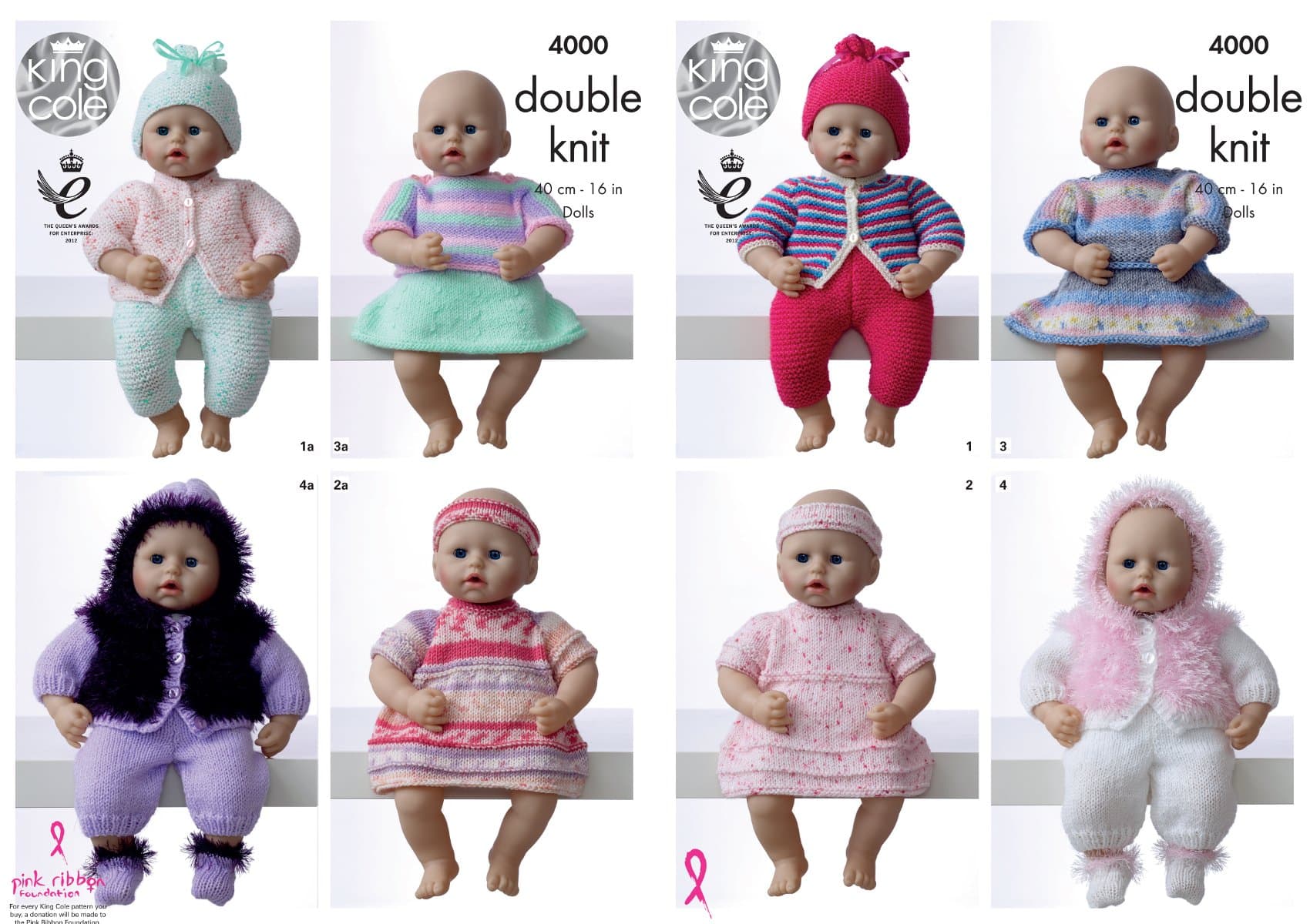 King Cole Dolls Clothes Knitting Pattern 4000,Multicolor,16".