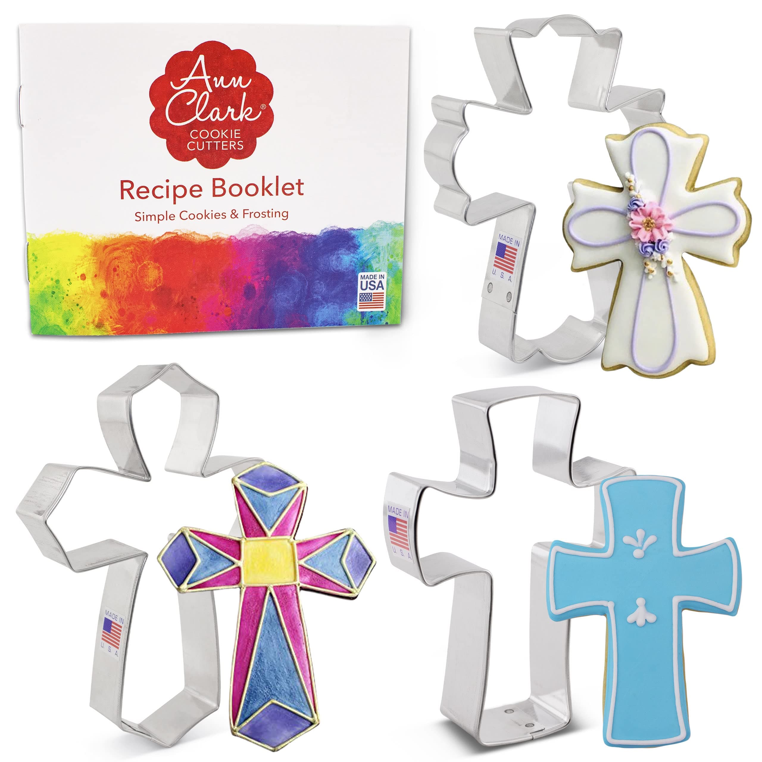 Ann Clark Cookie Cutters Cross Cookie Cutters 3-Pc. Set Made in USA, Holy Cross, Extra Large Cross, Fancy Cross