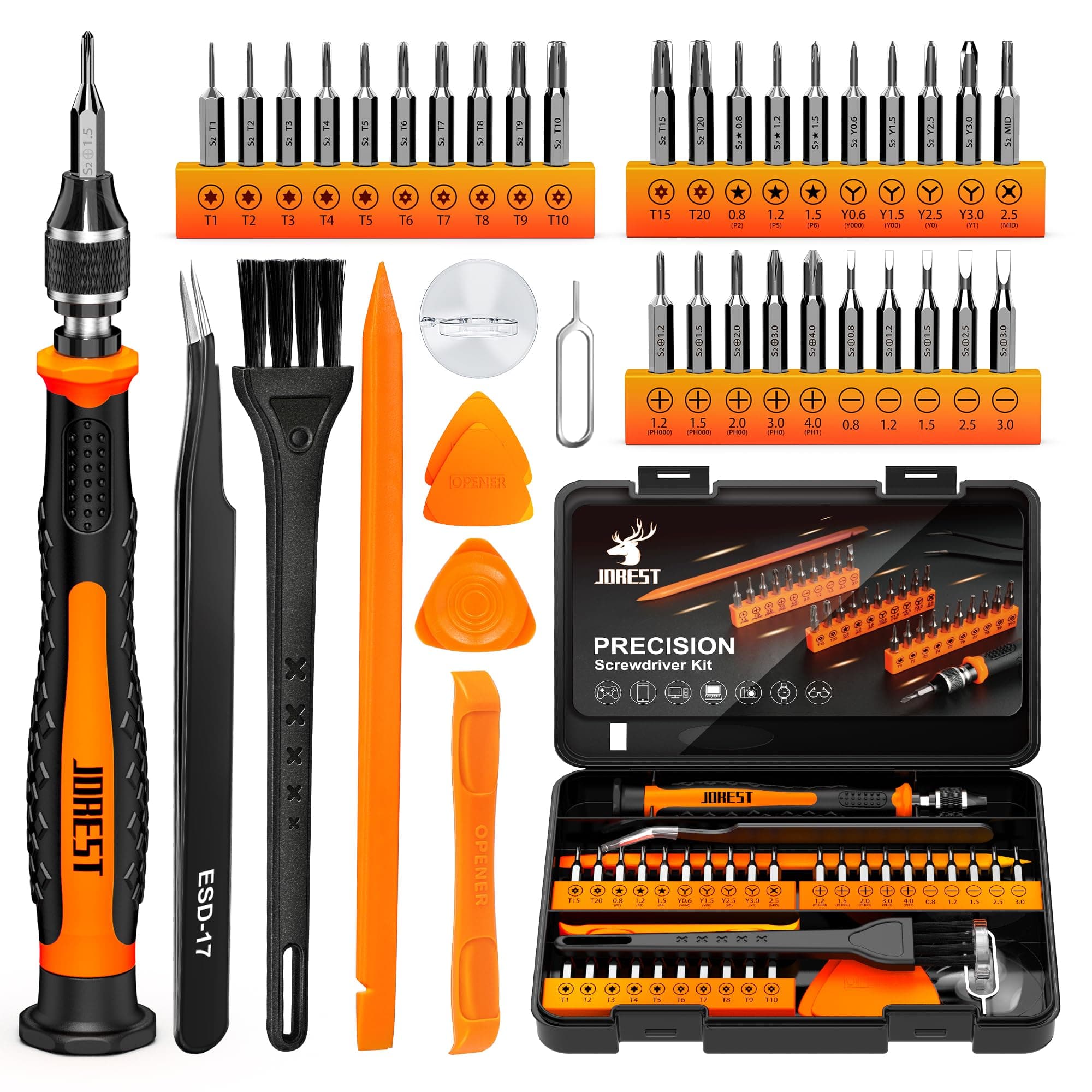 JOREST 40pcs Precision Screwdriver Kit, Tool Set with Torx T1 T2 T3 T4 T5, T6 T7 T8 T9 T10 T15 T20, Star P2/P5/P6, Triwing Y000, etc, for iPhone, Switch, PS4, Mac, Laptop, Glasses, Watch