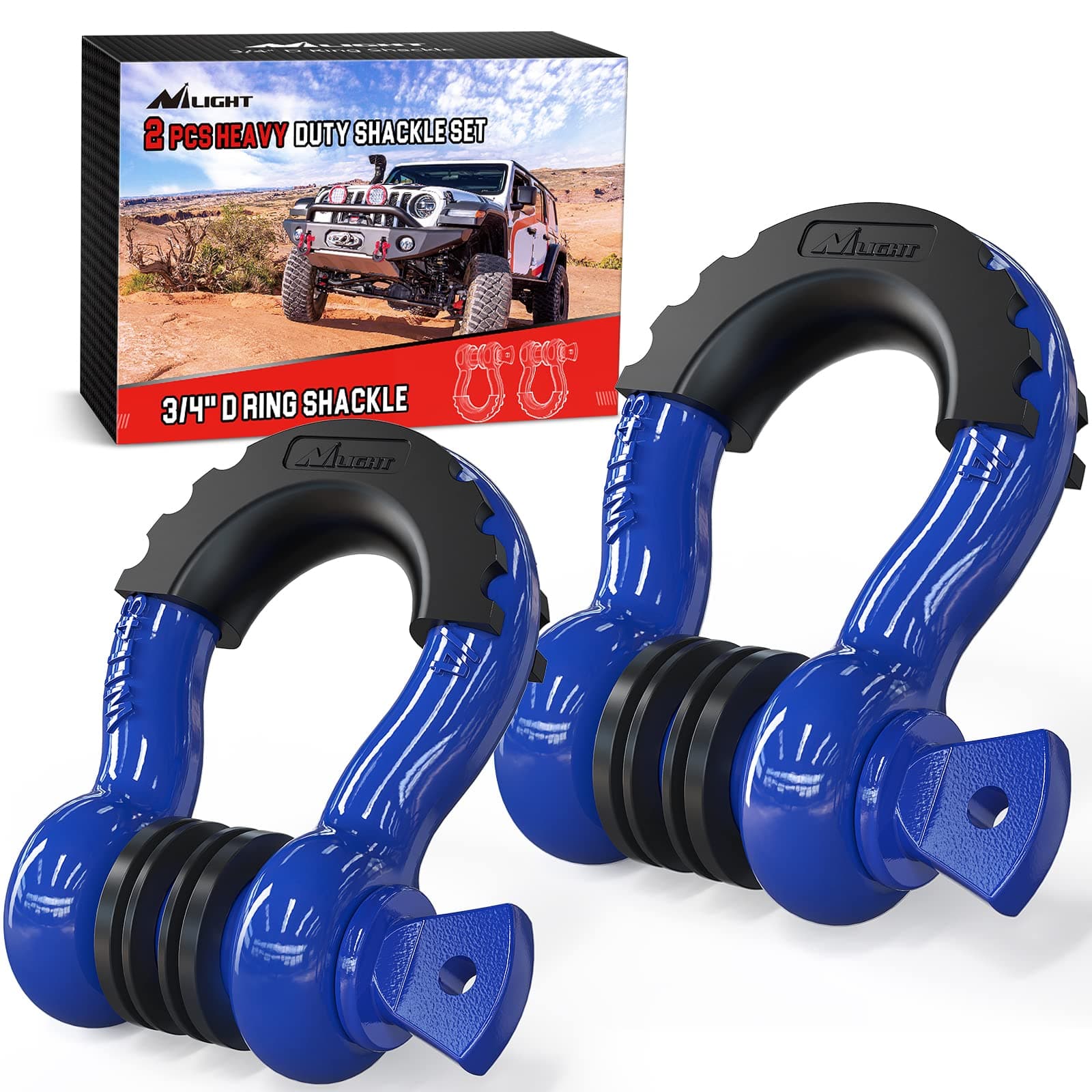 Nilight 2 Pack 3/4" D-Ring Shackle with 7/8" Screw Pin 41,887lbs Break Strength, Heavy Duty Off Road Recovery with Isolators Washers for Use with Tow Strap, Winch, Off-Road Jeep Truck Vehicle