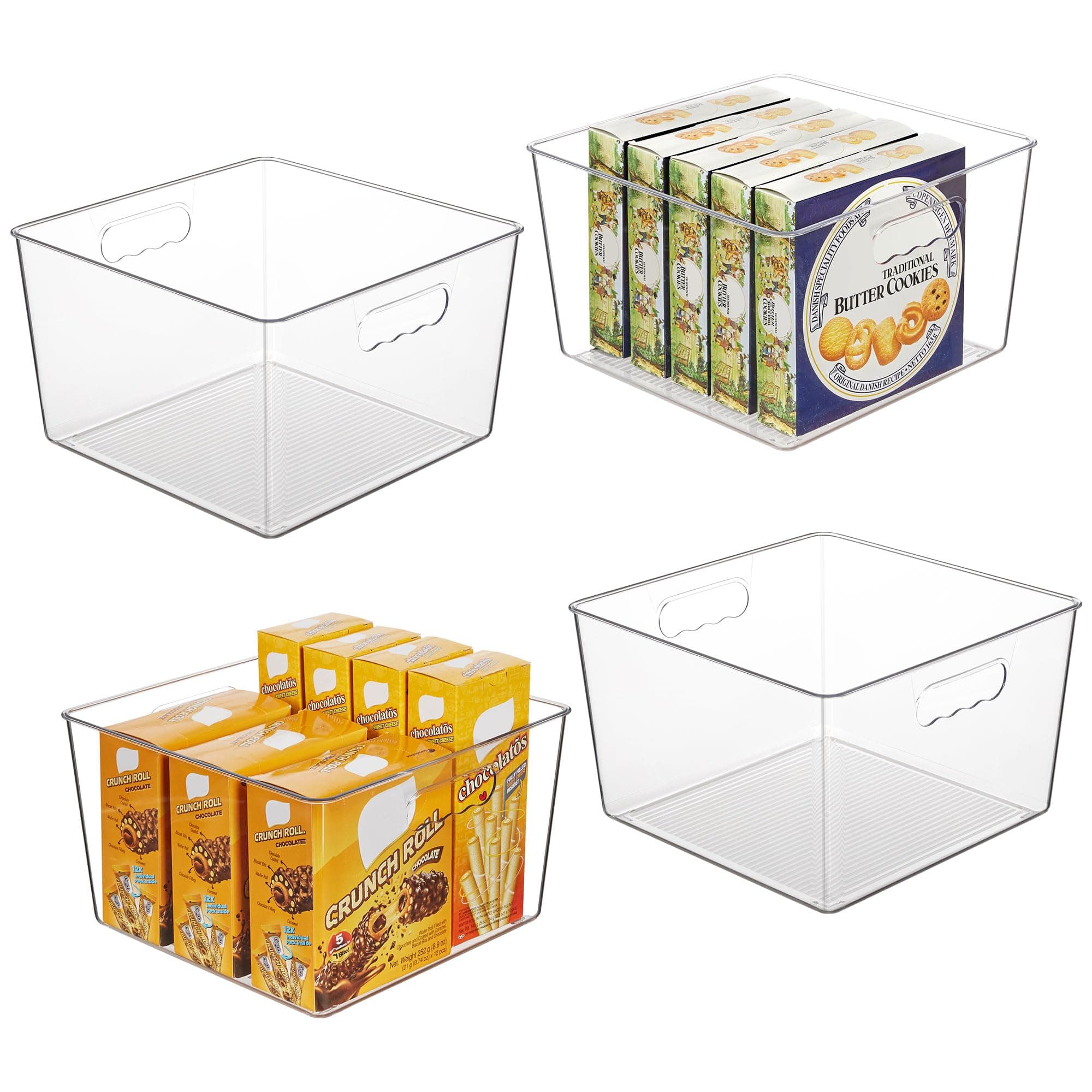 Vtopmart 4 Pack Extra Large Clear Plastic Storage Bins,11x11 Cube Acrylic Organizer Square Containers with Handle for Pantry,Closet,LaundryRoom,Kitchen,Bathroom,UnderSink Organization