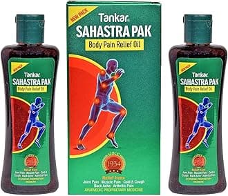Tankar Sahastrapak Body Pain Relief Oil For Joint Pain, Muscle Pain, Back Pain, Body Ache, Cold & Cough. Chemical Free Hair Oil, 60ML (Pack of 2)