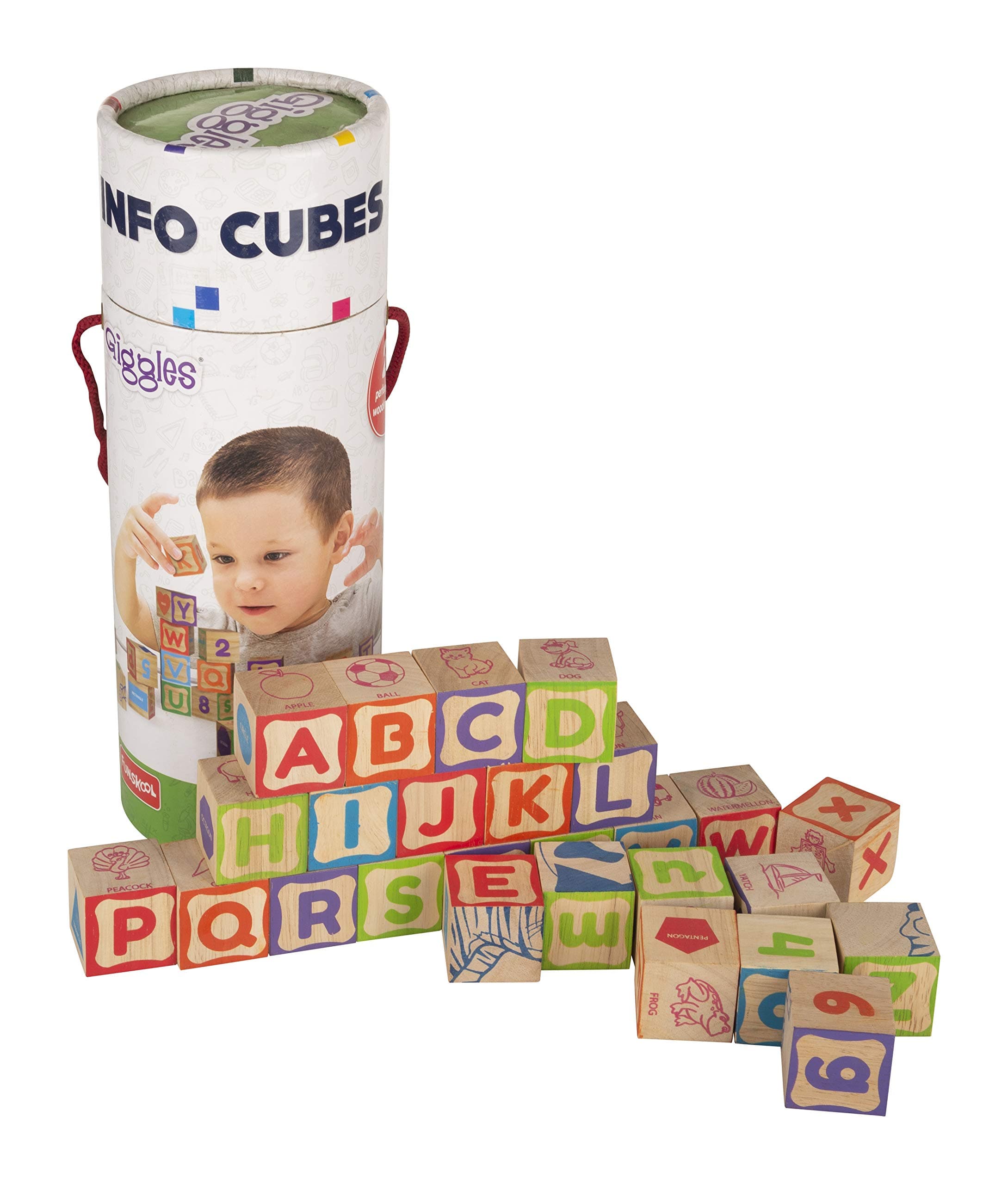 Giggles Funskool Info Cubes, Educational Learning Blocks with Alphabet, Numbers, Colors, Shapes & Picture Puzzle, Development Toy for Kids, Preschool Activity Set, Gift Set for Kid, Ages 3+ Years