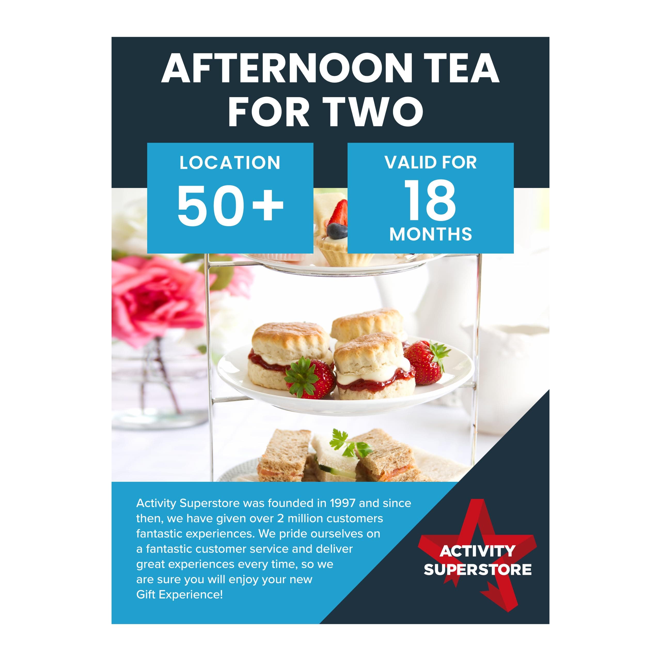 Activity Superstore Afternoon Tea Gift Experience Voucher For Two, Available at 50+ UK Locations, Experience Days, Food & Drink Gifts, Couples Gifts, Retirement Gifts