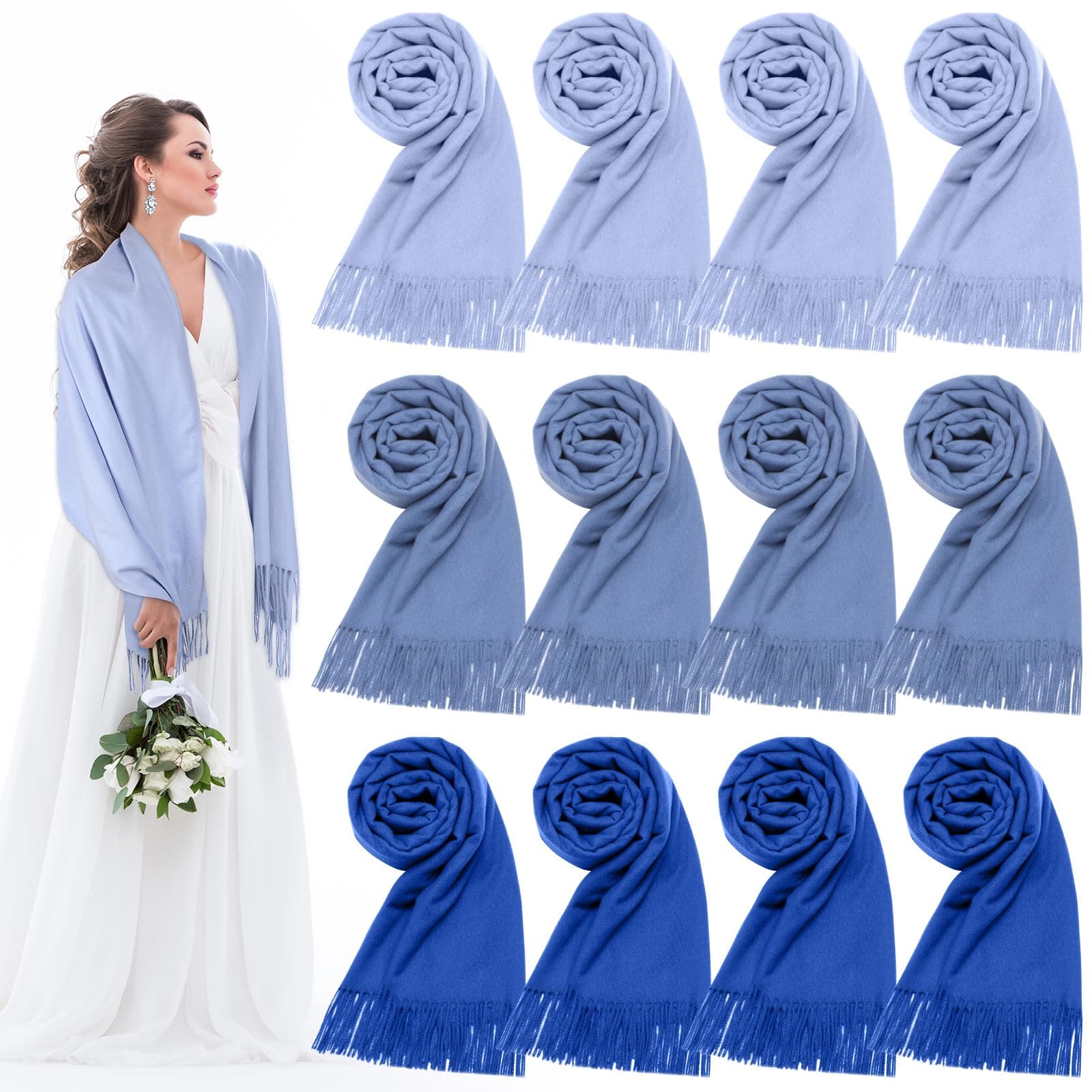 12 Pack Wedding Pashmina Shawls Wraps Bulk 79 x 27 Scarf for Guests Wedding Favor Bridal Shawls Gift Outdoor