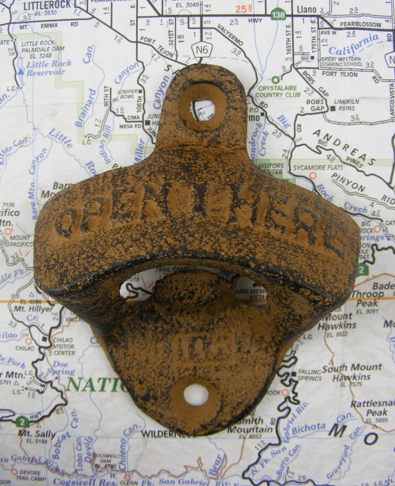 Rustic Brown Cast Iron Open Here Bottle Opener Wall Mount