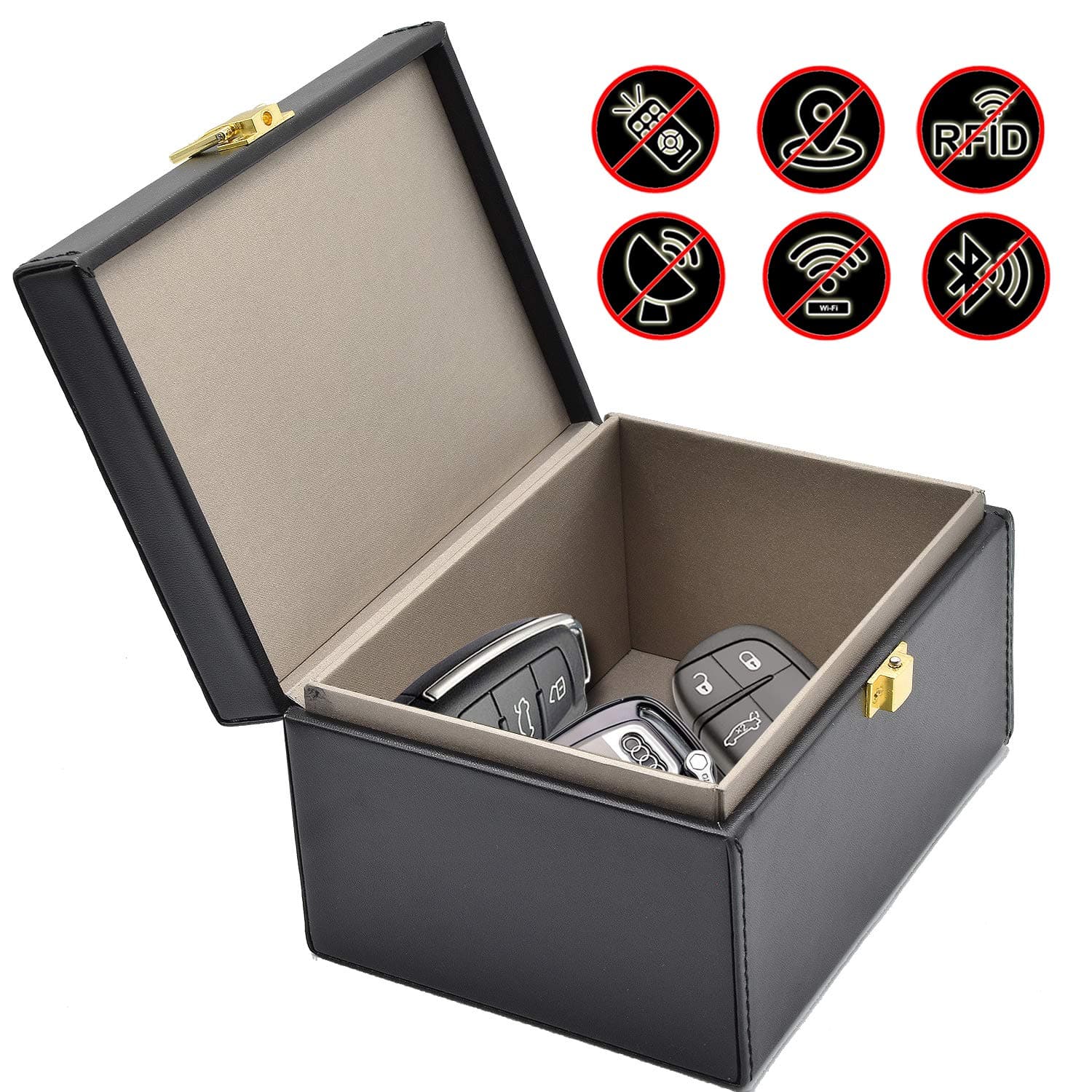 Faraday Box Car Key Fob Protector RFID Box for Keys Large PU Leather RFID Signal Blocking Car Security Proection Box (Black)