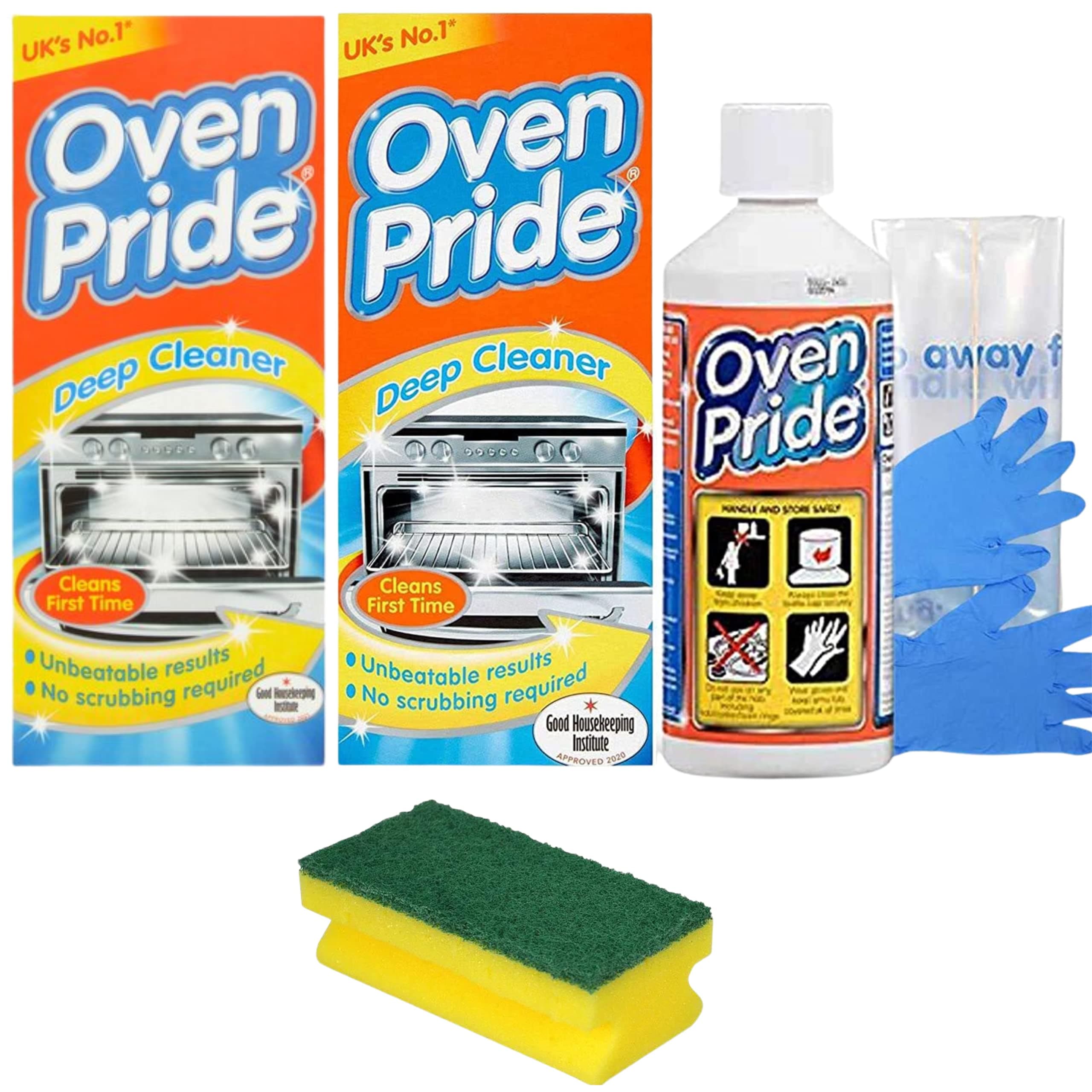 2 x 500ml Oven Pride Complete Oven Cleaner Kit With 1 Big Degreaser Sponge And Instructions | Bags For Cleaning Oven Racks | HG Oven | Grill & Barbecue Cleaner Spray | Easy To Use