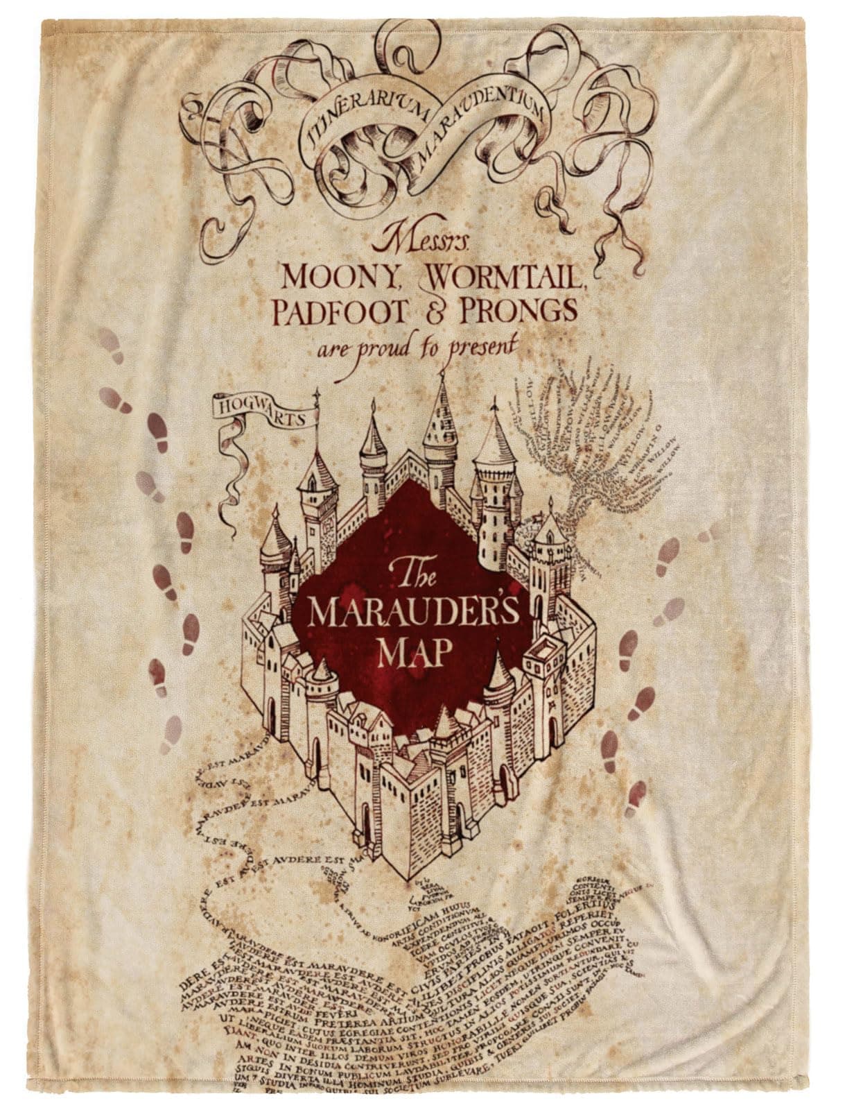 Harry Potter Marauders Map Throw Blanket - Measures 50 x 70 inches - Fade Resistant Super Soft Fleece Bedding (Official Harry Potter Product)