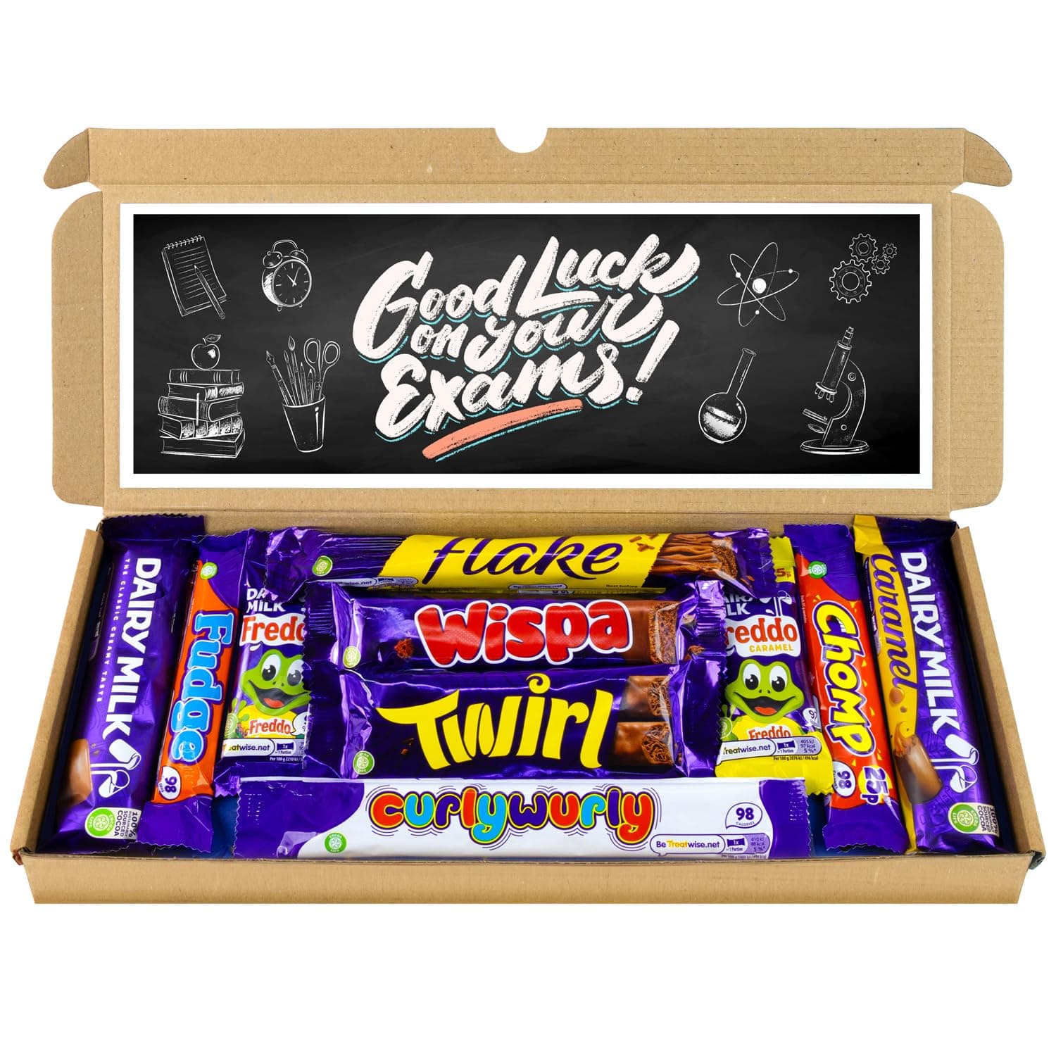 – Selection Box Chocolate Hamper | Letter Box Gift | 10 Fullsize Dairy Milk Chocolate bars | Ideal Gifts For Women, Men, Kids (Good Luck Exams)