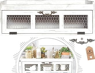 Felt Creative Home GoodsFarmhouse Chicken Wire Countertop Shelving Organizer - Decorative Kitchen Pantry Storage Cabinet - Rustic Counter Storage Display - Country Kitchen Island Decor - White