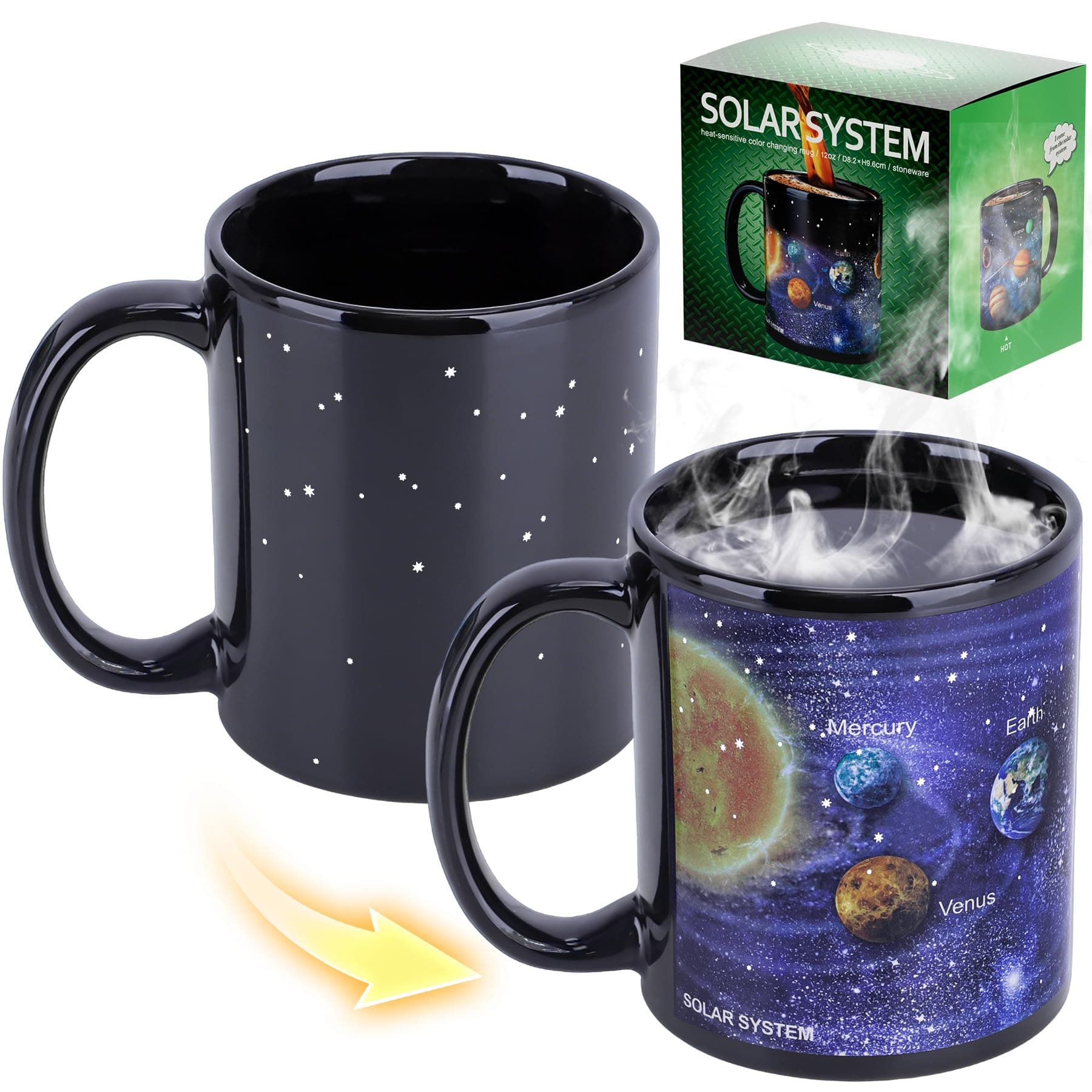 Antner Magic Coffee Mug Solar System Ceramic Heat Sensitive Color Changing Cup,12 oz